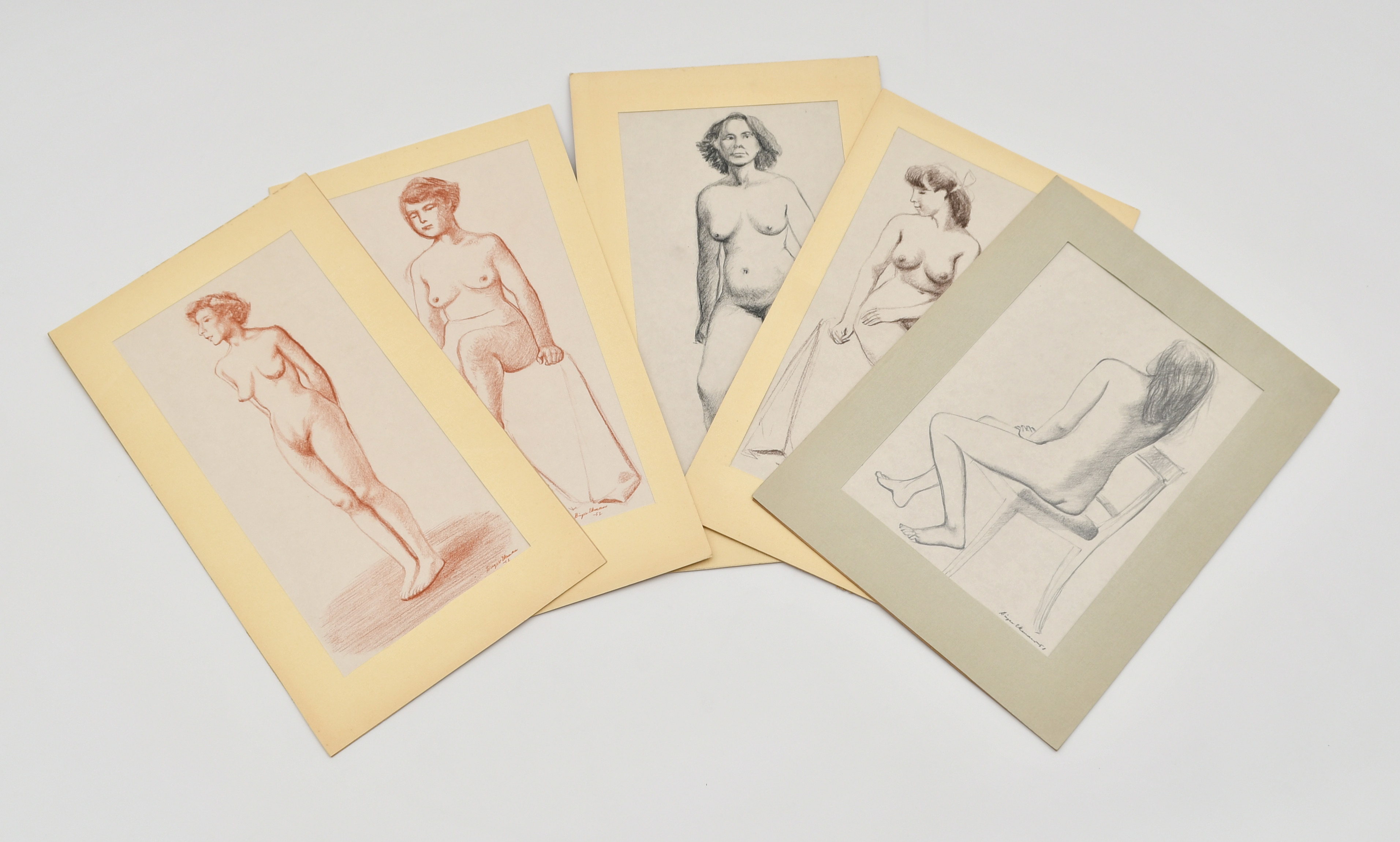 BIRGER EKMAN. 5 Kolteckningar. Croquis, nakenstudier.