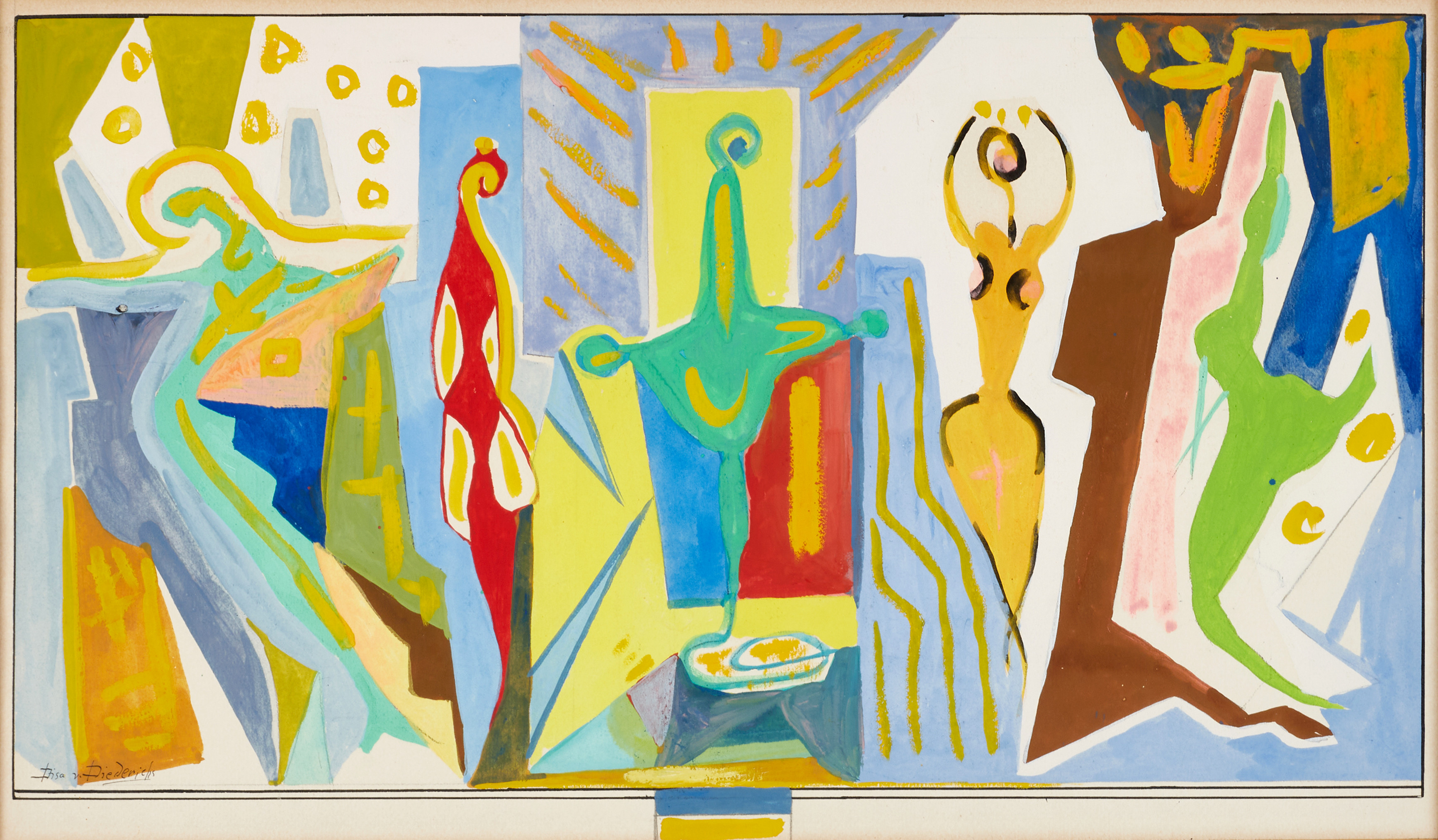 DISA VON DIEDERICHS (Sverige, 1885-1964), figurkomposition, signerad samt daterad -58 a tergo, gouache.