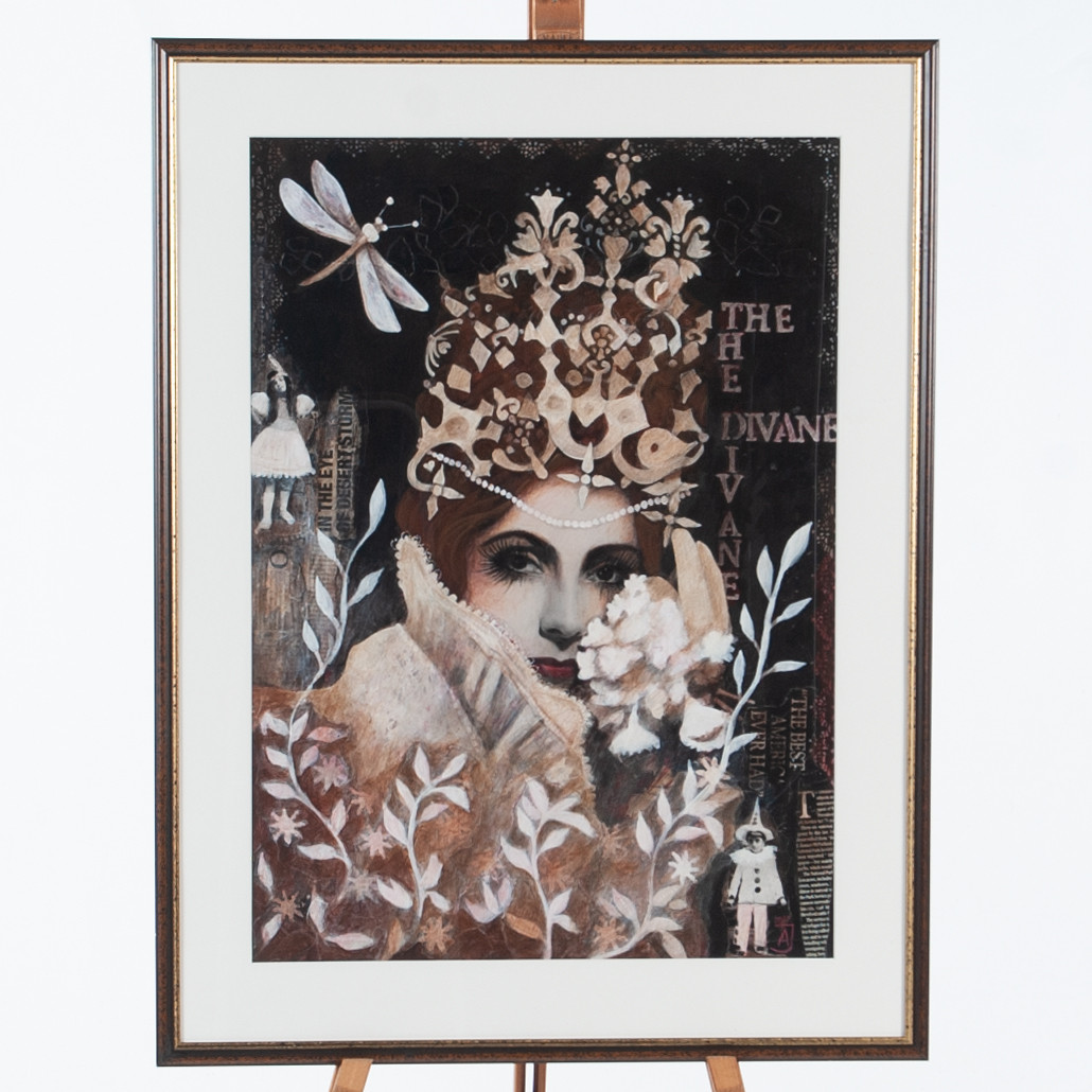 OIDENTIFIERAD KONSTNÄR, blandteknik/collage "THE DIVANE" (hyllning till Greta Garbo).