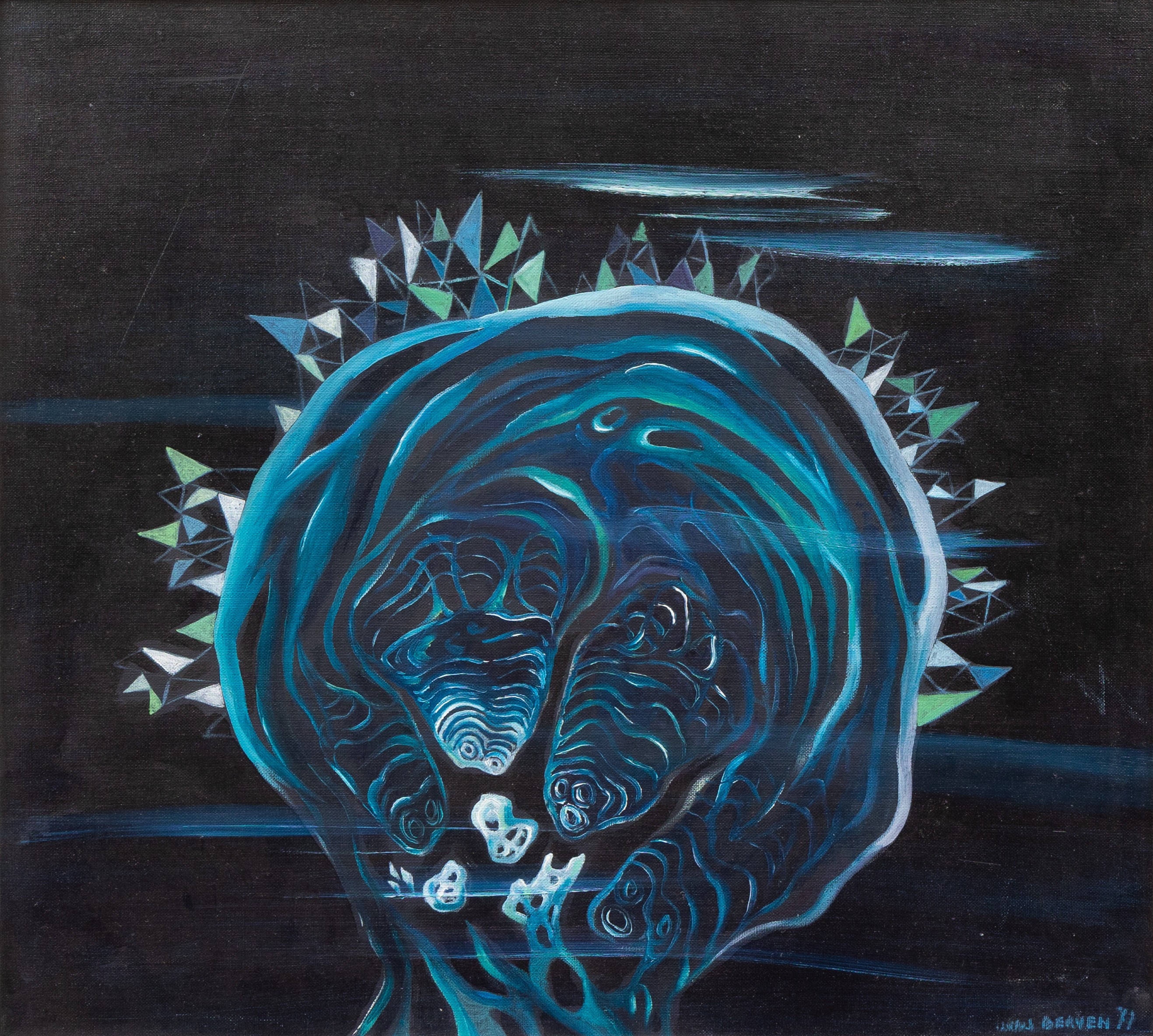 OIDENTIFIERAD KONSTNÄR. Komposition, olja på duk, otydligt signerad.