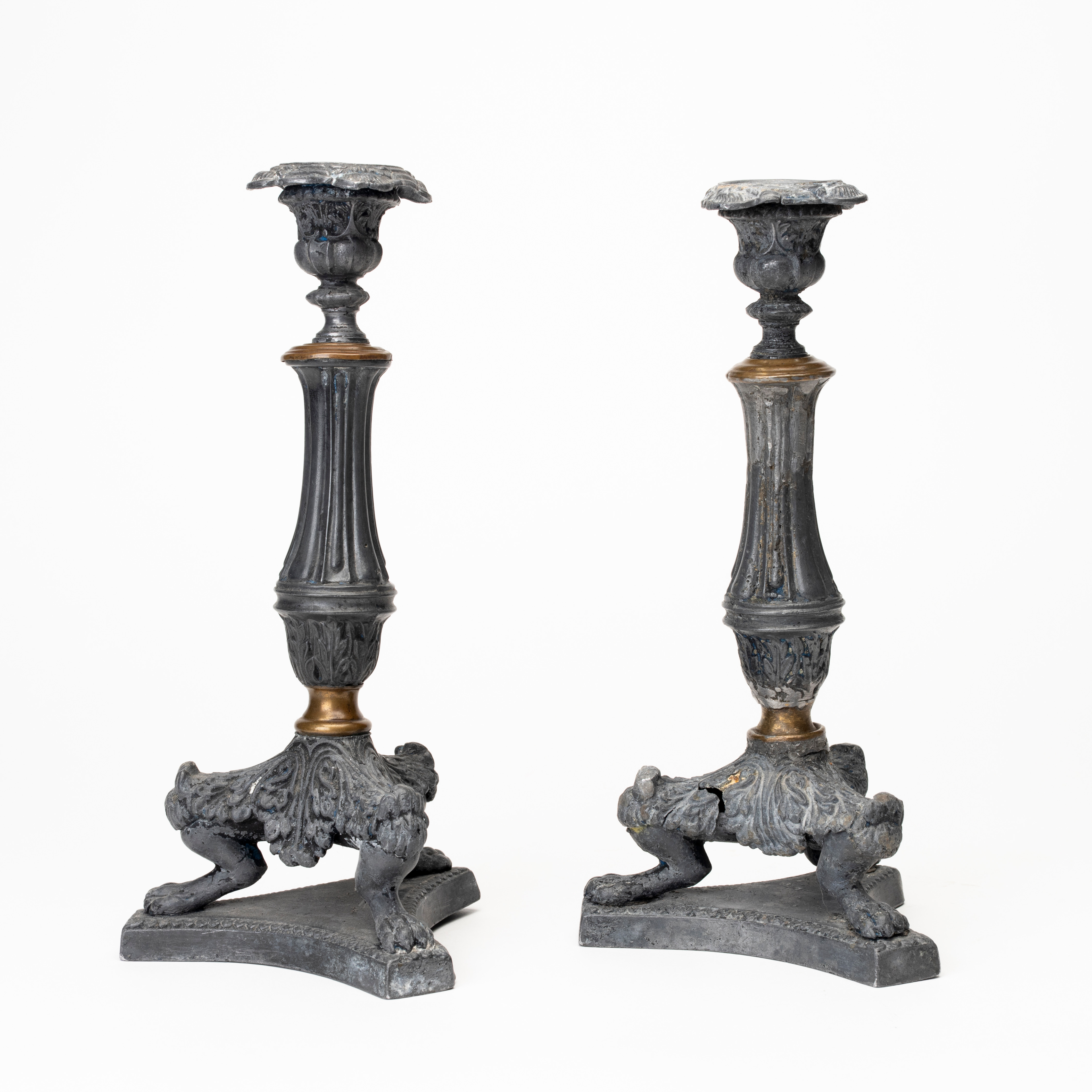 LJUSSTAKAR, ett par, patinerad metall, Frankrike, 1800-talets andra hälft.