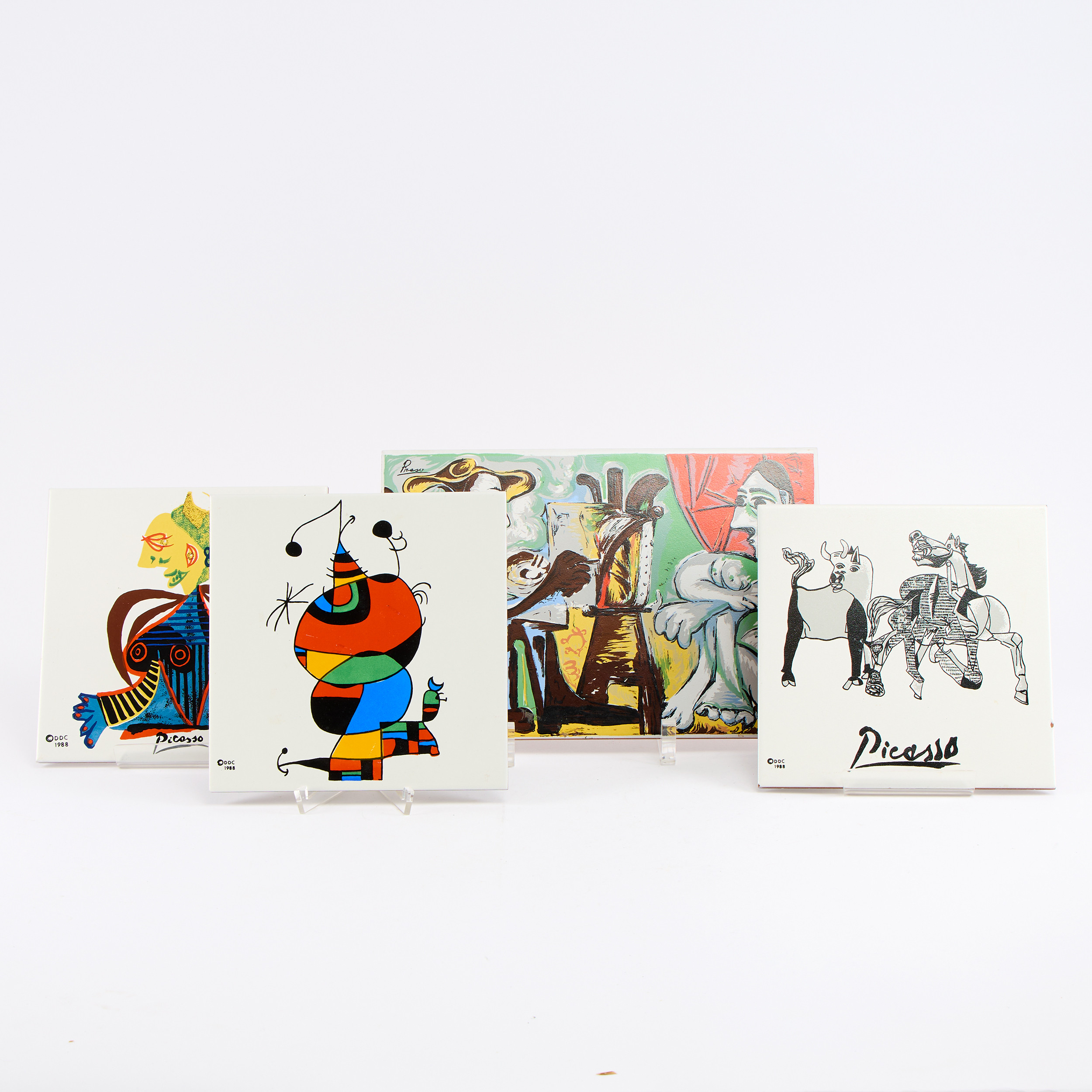 KAKELPLATTOR, fyra stycken, Picasso och Miró-motiv. Spanien.