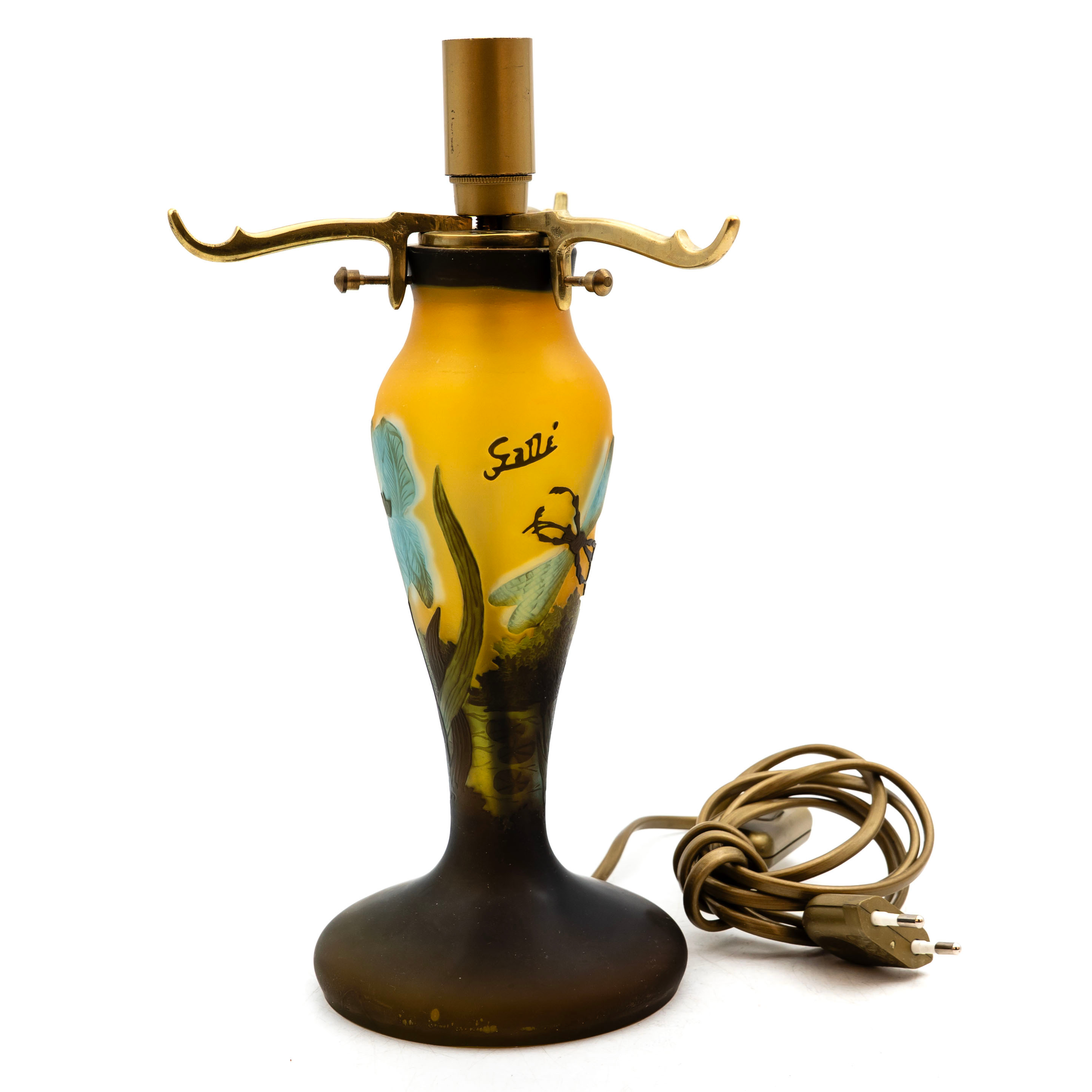 ÉMILE GALLÉ. Bordslampa, cameo-glas, art nouveau, Frankrike, tidigt 1900-tal.