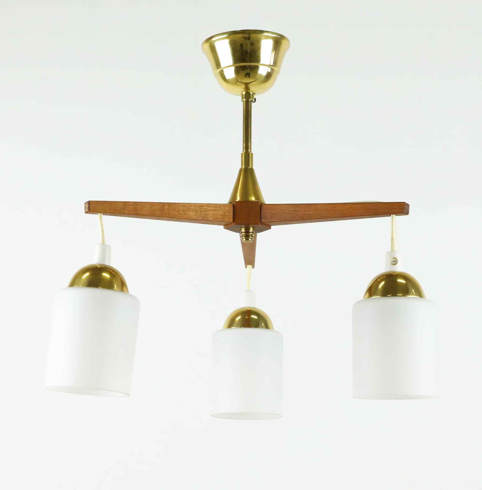 TAKLAMPA, teak, mässing, glas, 1960-tal.