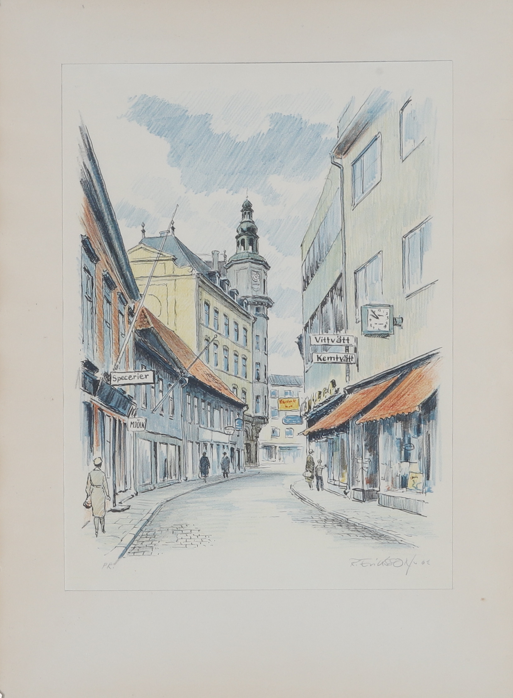 ROLF ERIKSSON. Litografi, stadsmotiv, signerad och daterad -62.