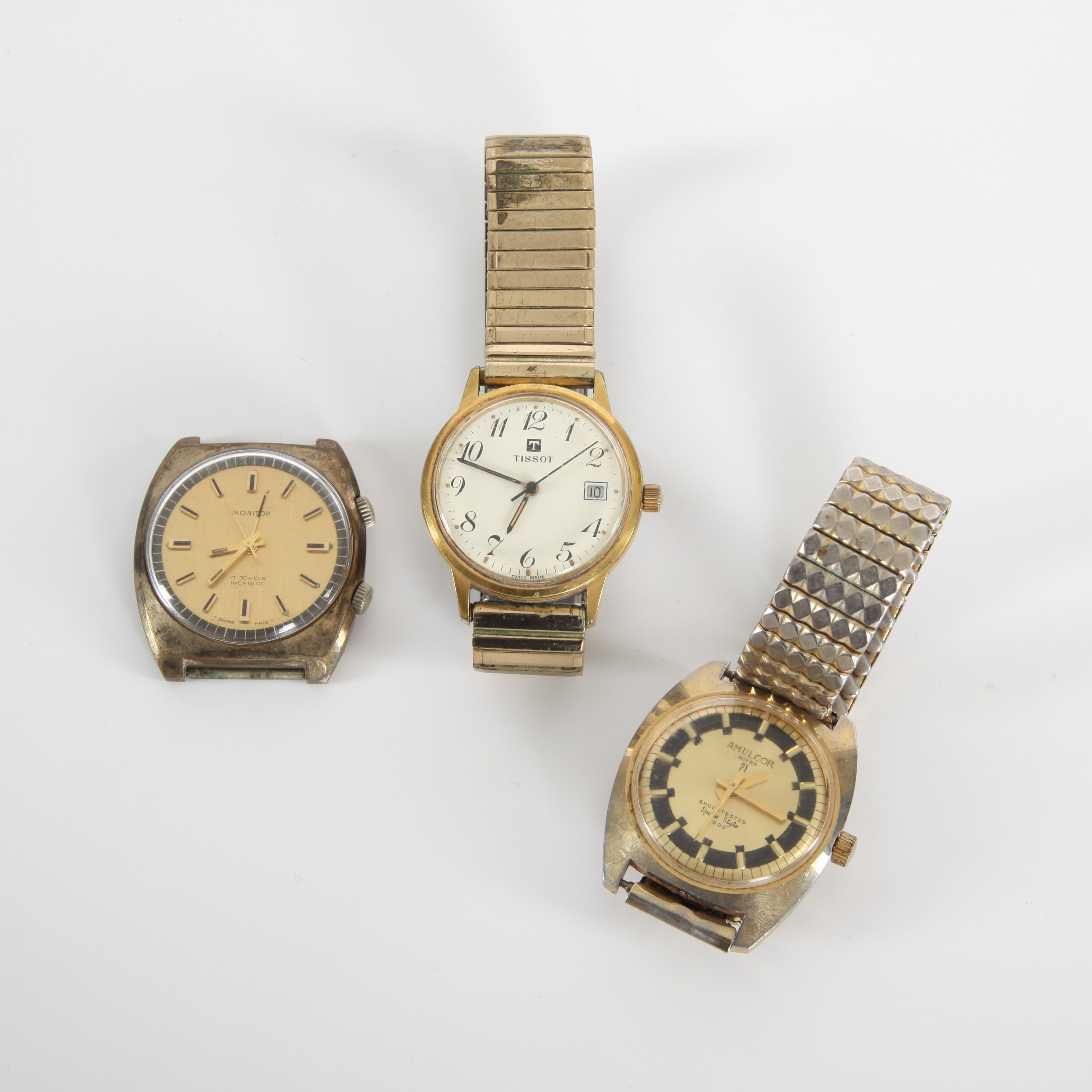 ARMBANDSUR, 3 st, Tissot, Amulcor samt Monitor, 1900-talets andra hälft.