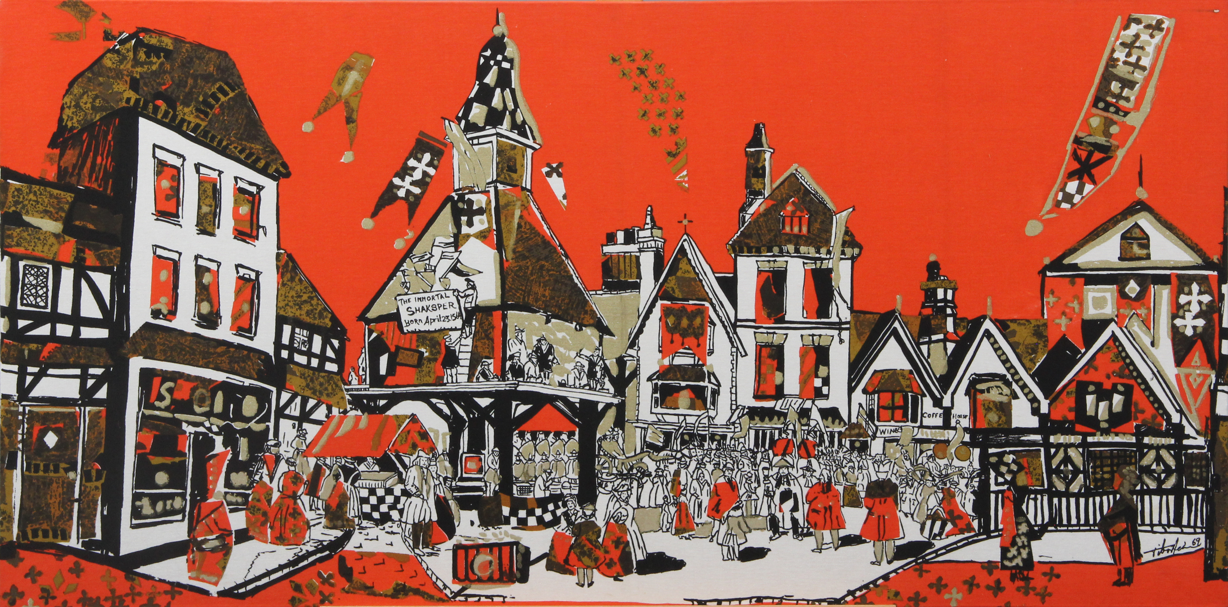 TIBOR REICH. TEXTIL TAVLA, tryckt dekor. Garrick Jubilee.