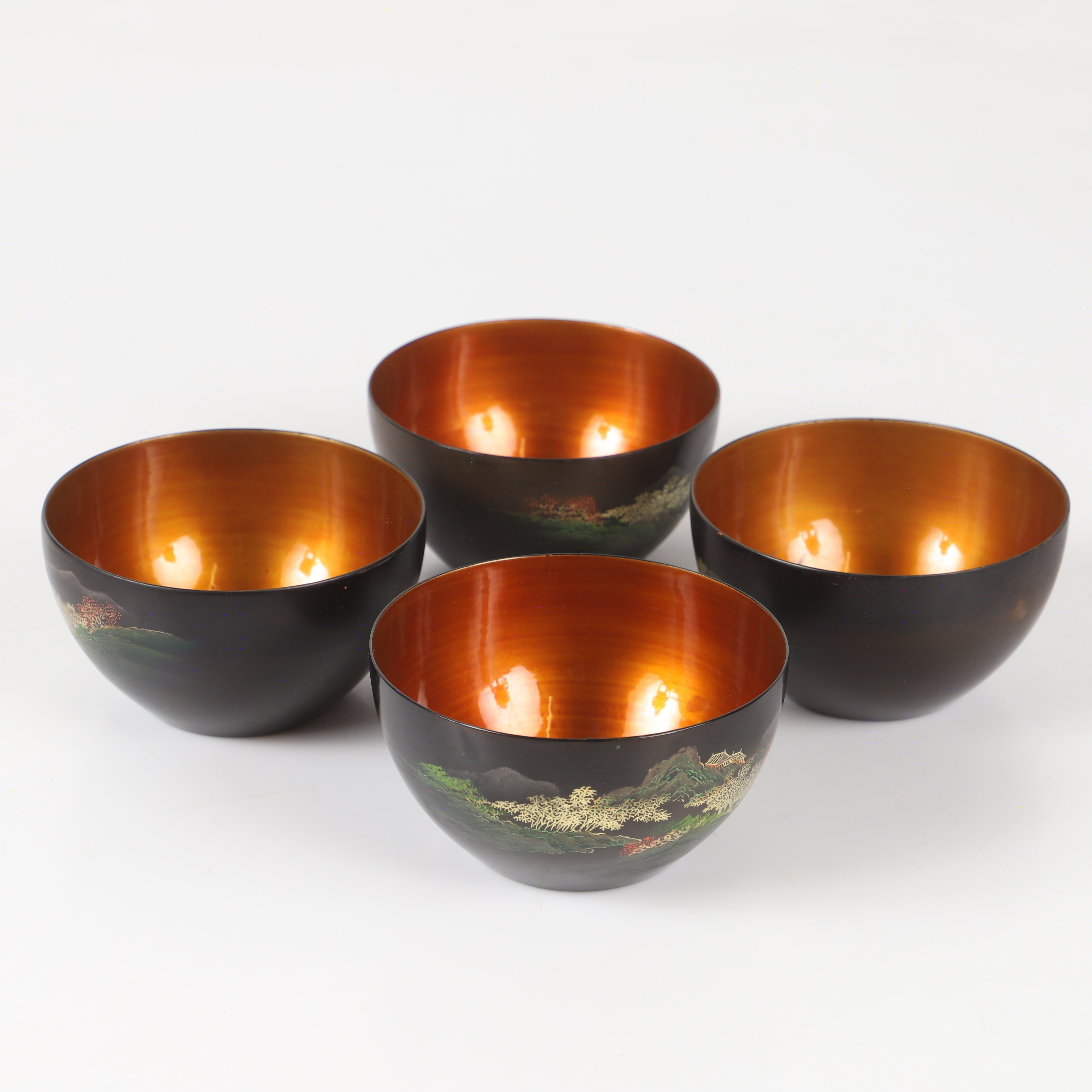 SKÅLAR, 4 stycken, lackarbeten, Asien.