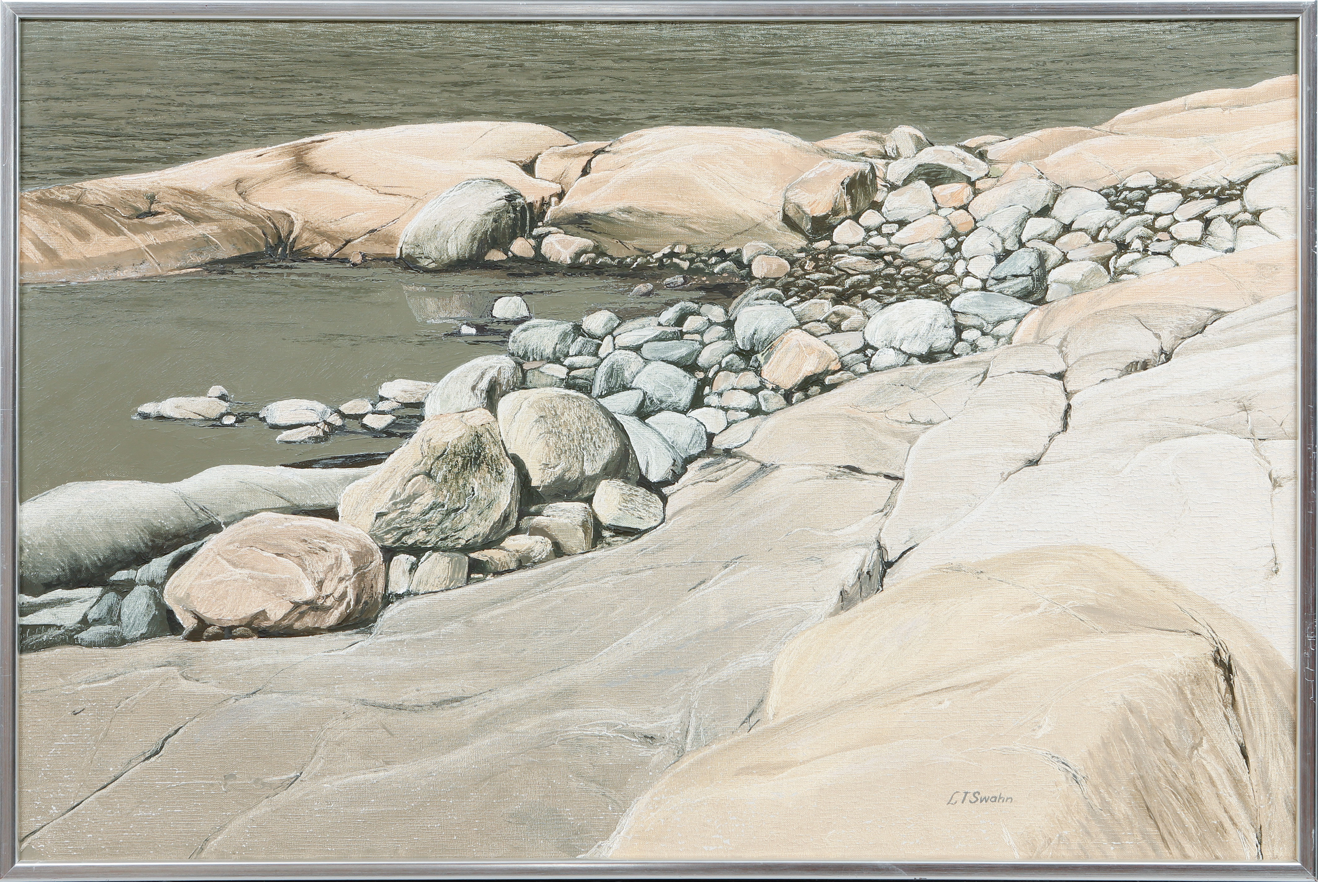 LENNART T. SWAHN. Stenig havskant, olja på duk, signerad.