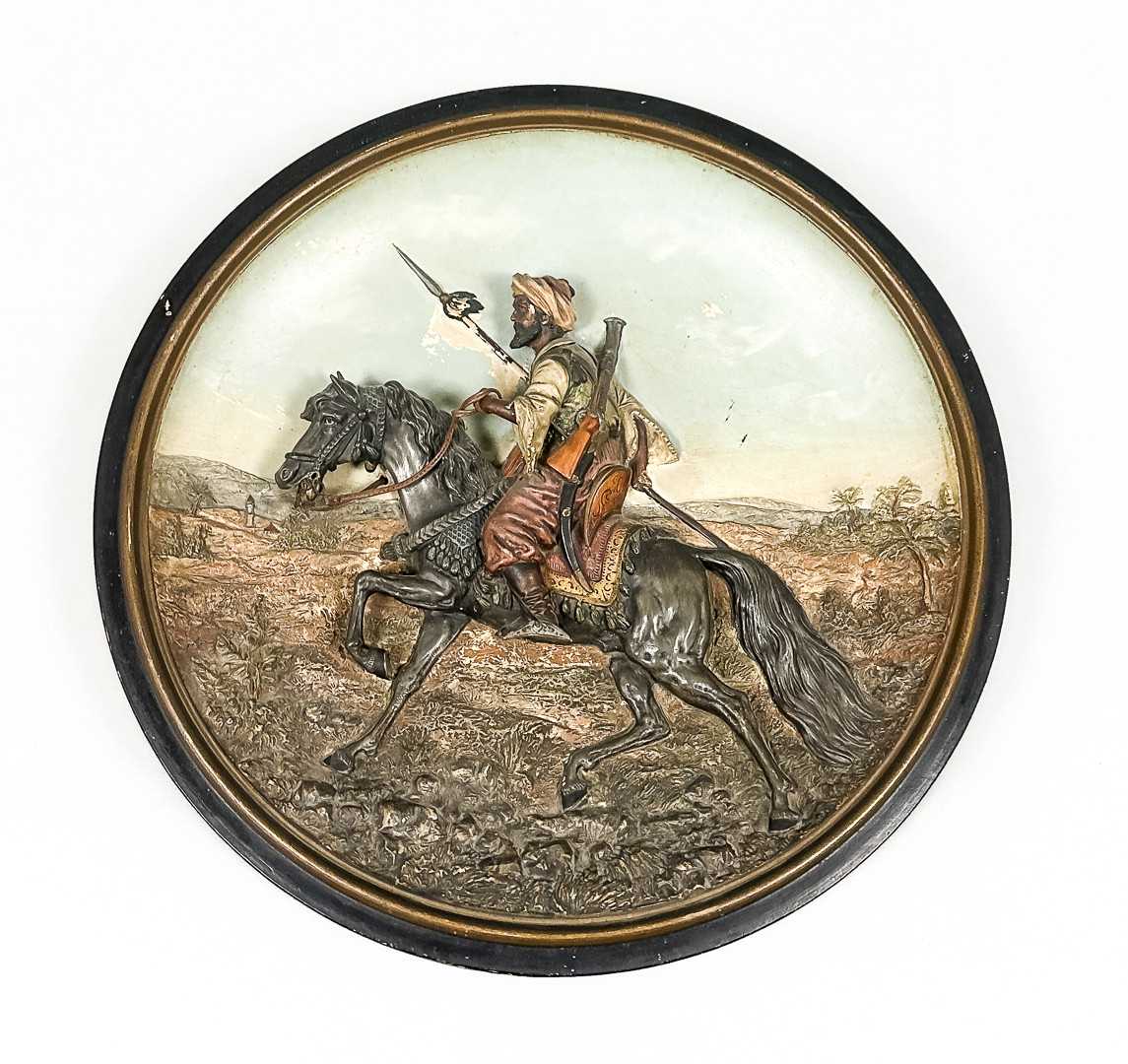 JOHANN MARESCH. VÄGGRELIEF, keramik, "Arabisk krigare", monogramsignerad, 1900-tal.