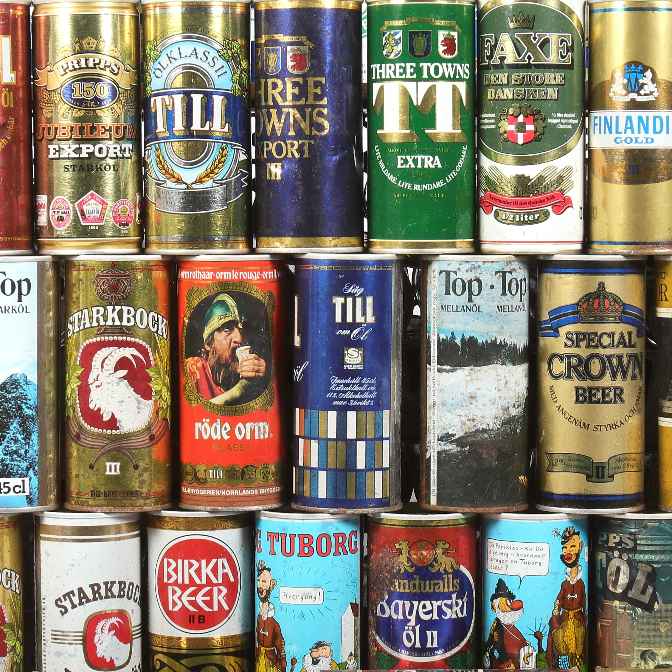 ÖLBURKAR, ca 60 st, bl.a. Pripps, Starkbock, Birka, Röde Orm, mfl. 1970-tal.