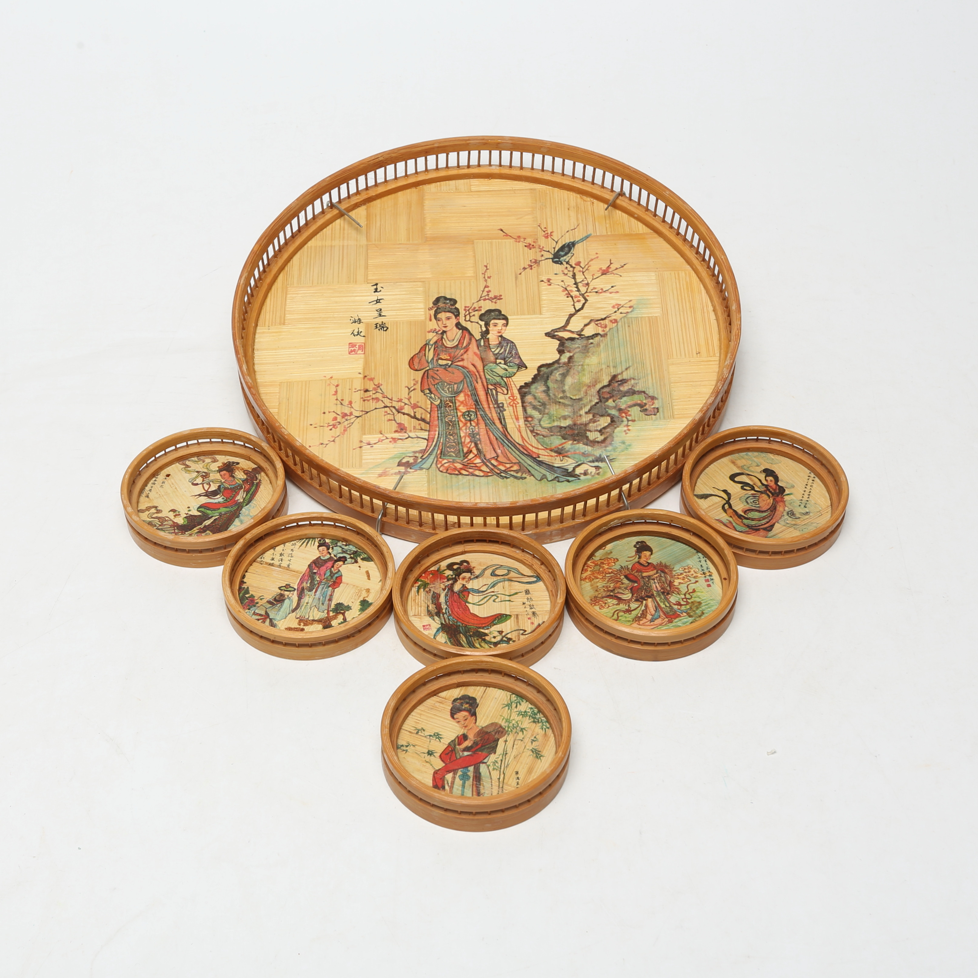 COASTERS 6 st och BRICKA, bambu, Kina, moderna.
