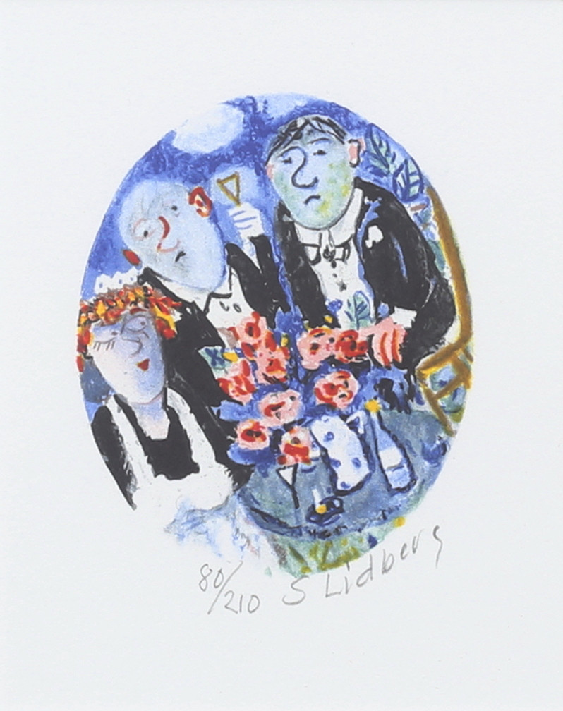 SVEN LIDBERG. Feststämning. Färglitografi, signerad och numrerad 80/210.