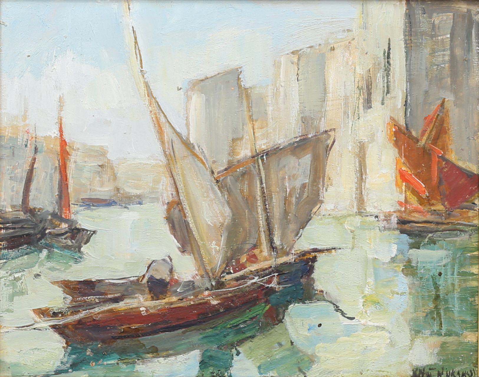 KNUT  NORMAN. Motiv från Venedig, Olja på pannå, signerad.