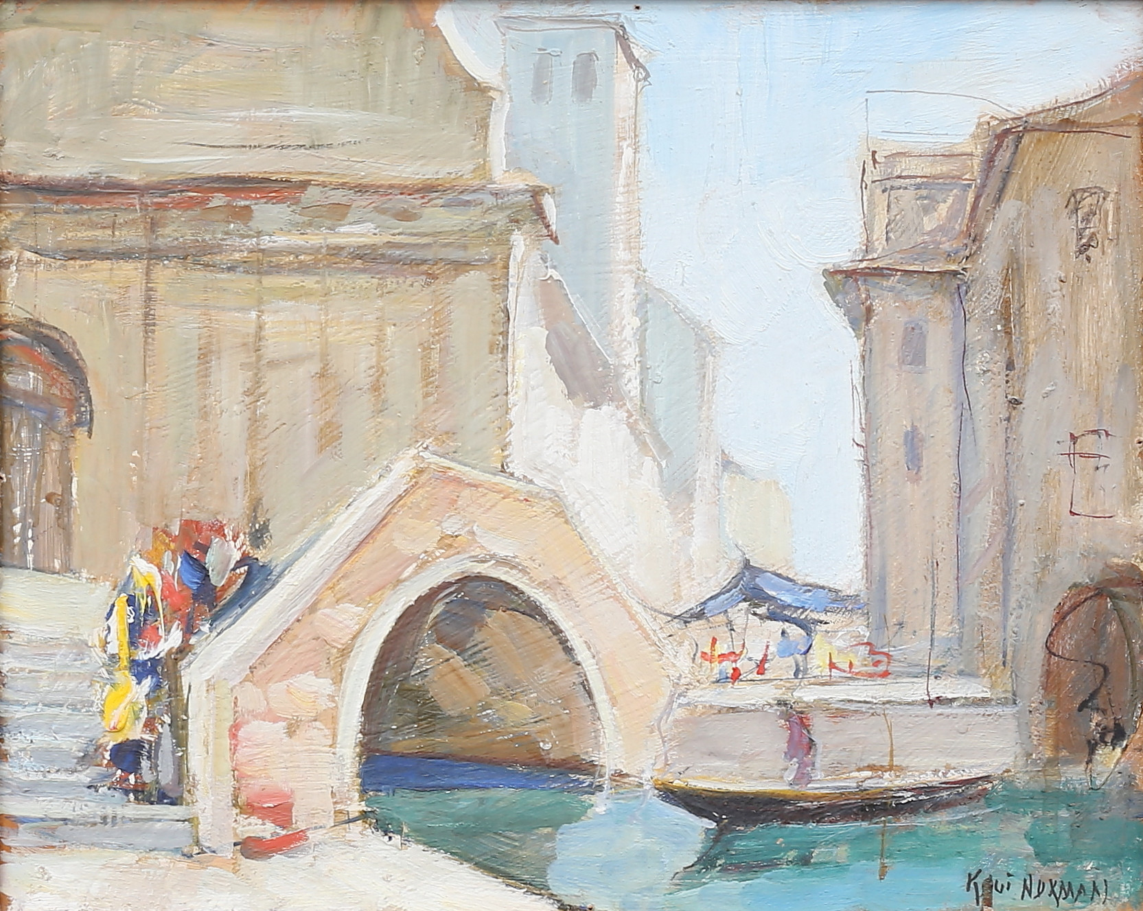 KNUT  NORMAN. Motiv från Venedig, Olja på pannå, signerad.