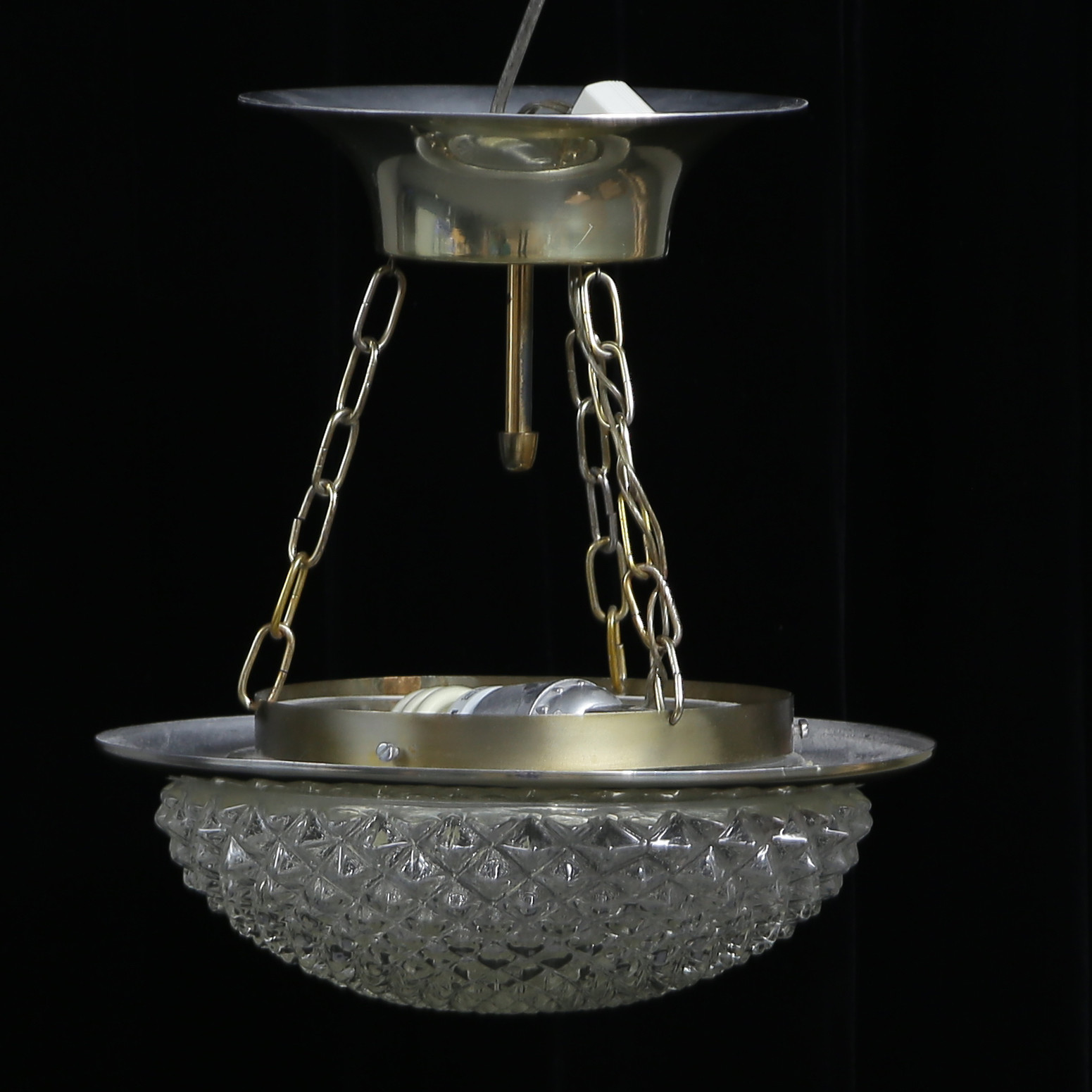 AMPEL / TAKLAMPA, SLIPAT GLAS, MÄSSING, METALL, KH TYRINGE 1900-TAL.