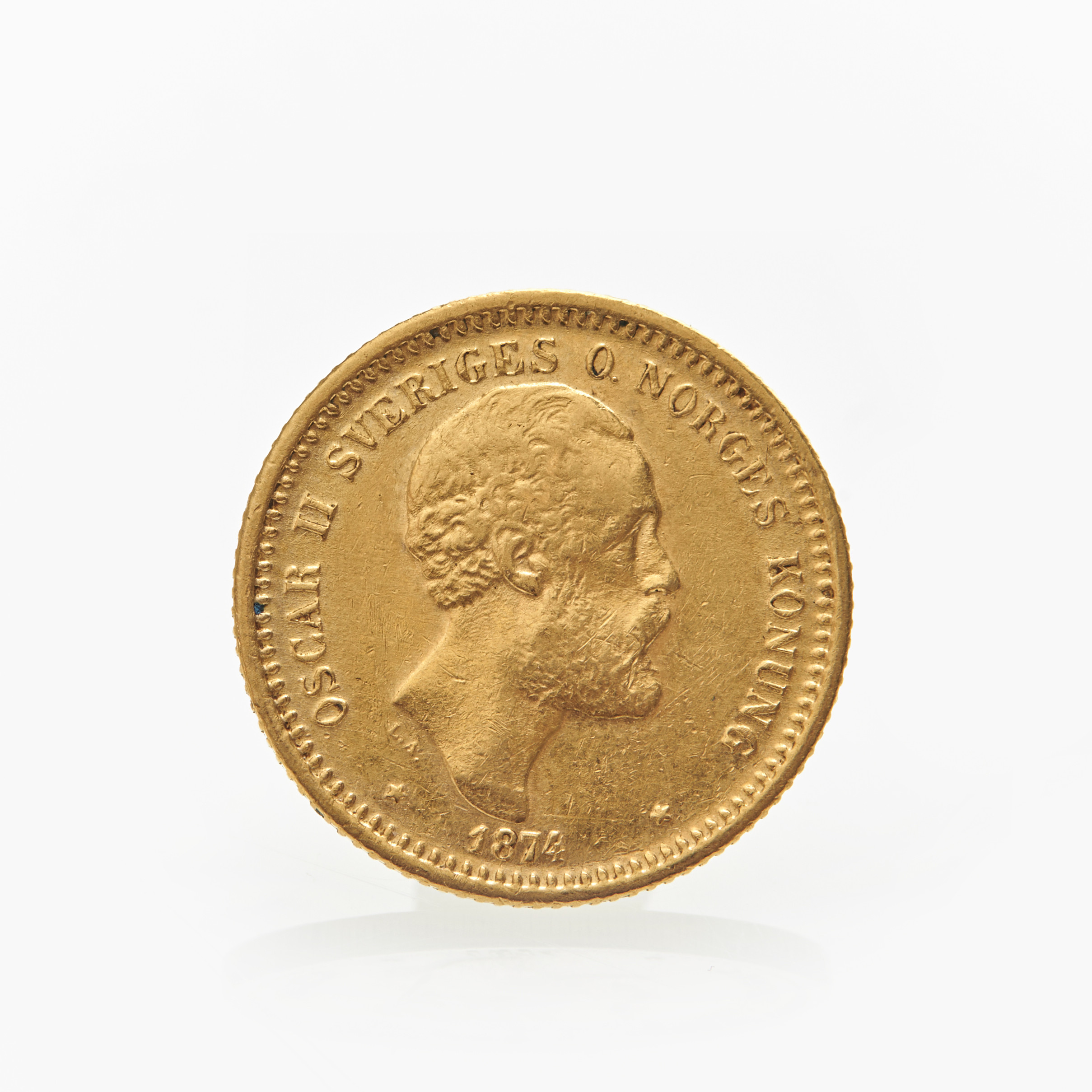 OSKAR II (1872-1907). Guldmynt. 10 kronor 1874.
