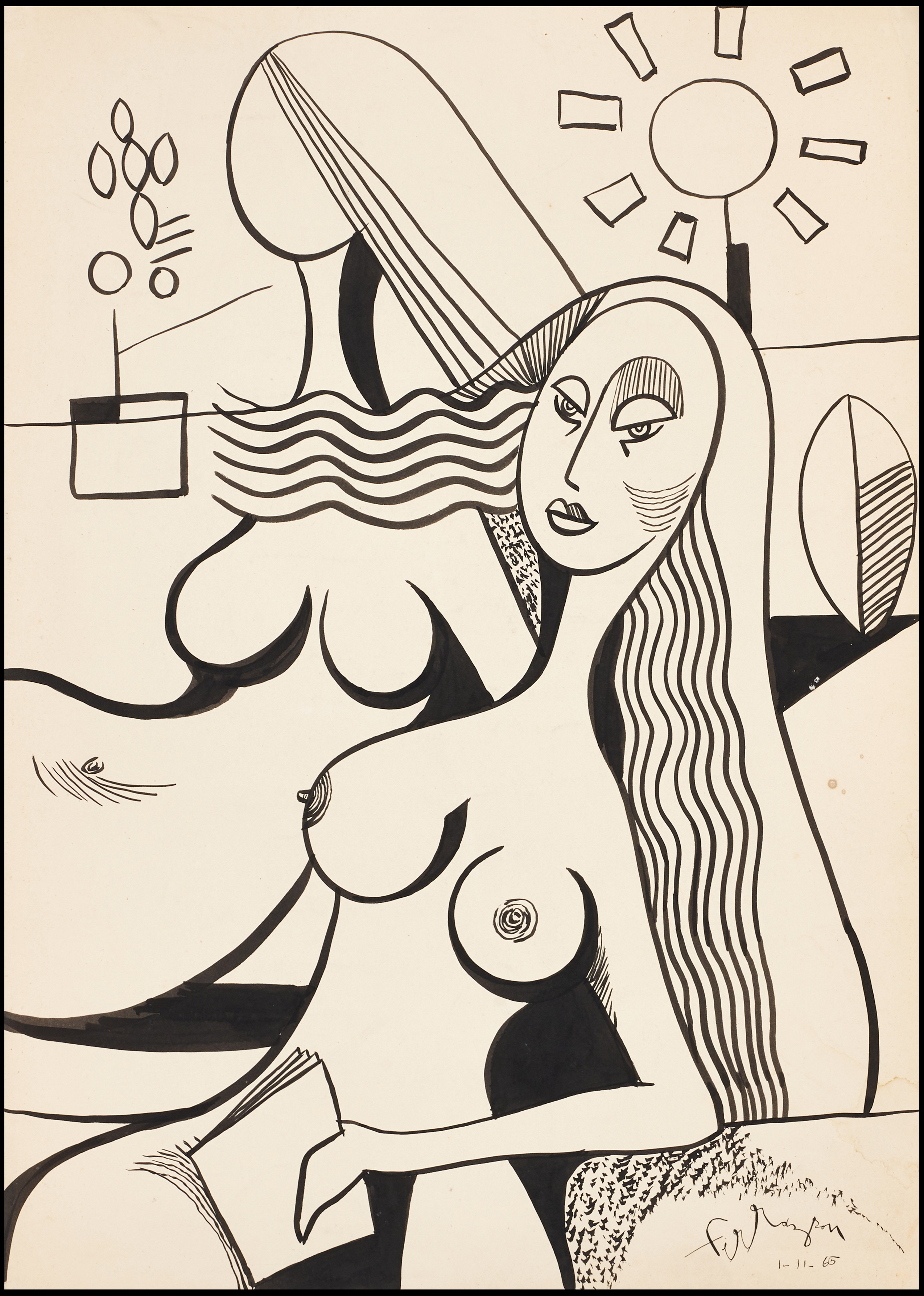 FERRAZSON, (Braslilien), Baderskor, signerad och daterad 1-11-65, tusch på papper.