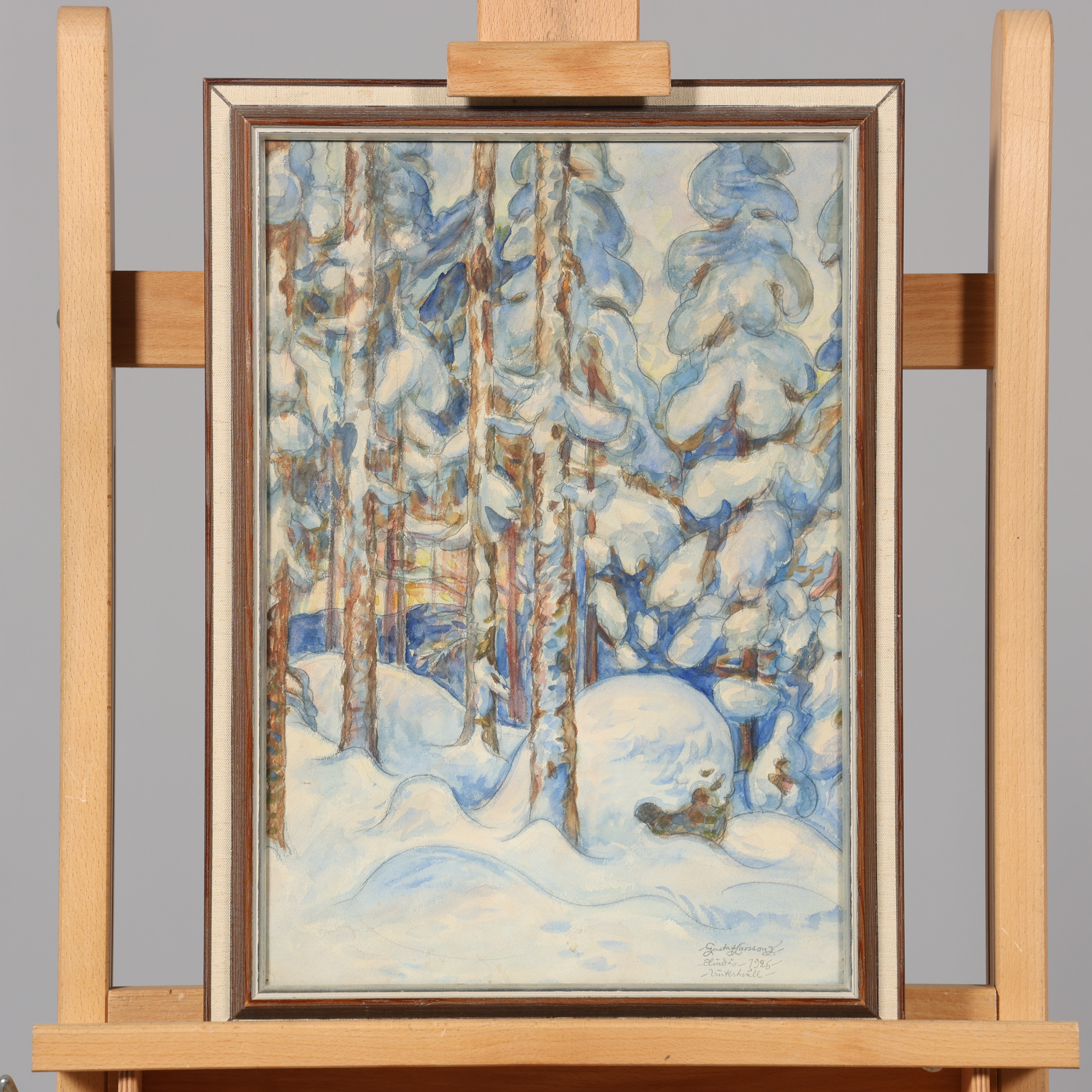 GUSTAF LARSSON. BLANDTEKNIK, "Vinterkväll", signerad, daterad 1926.