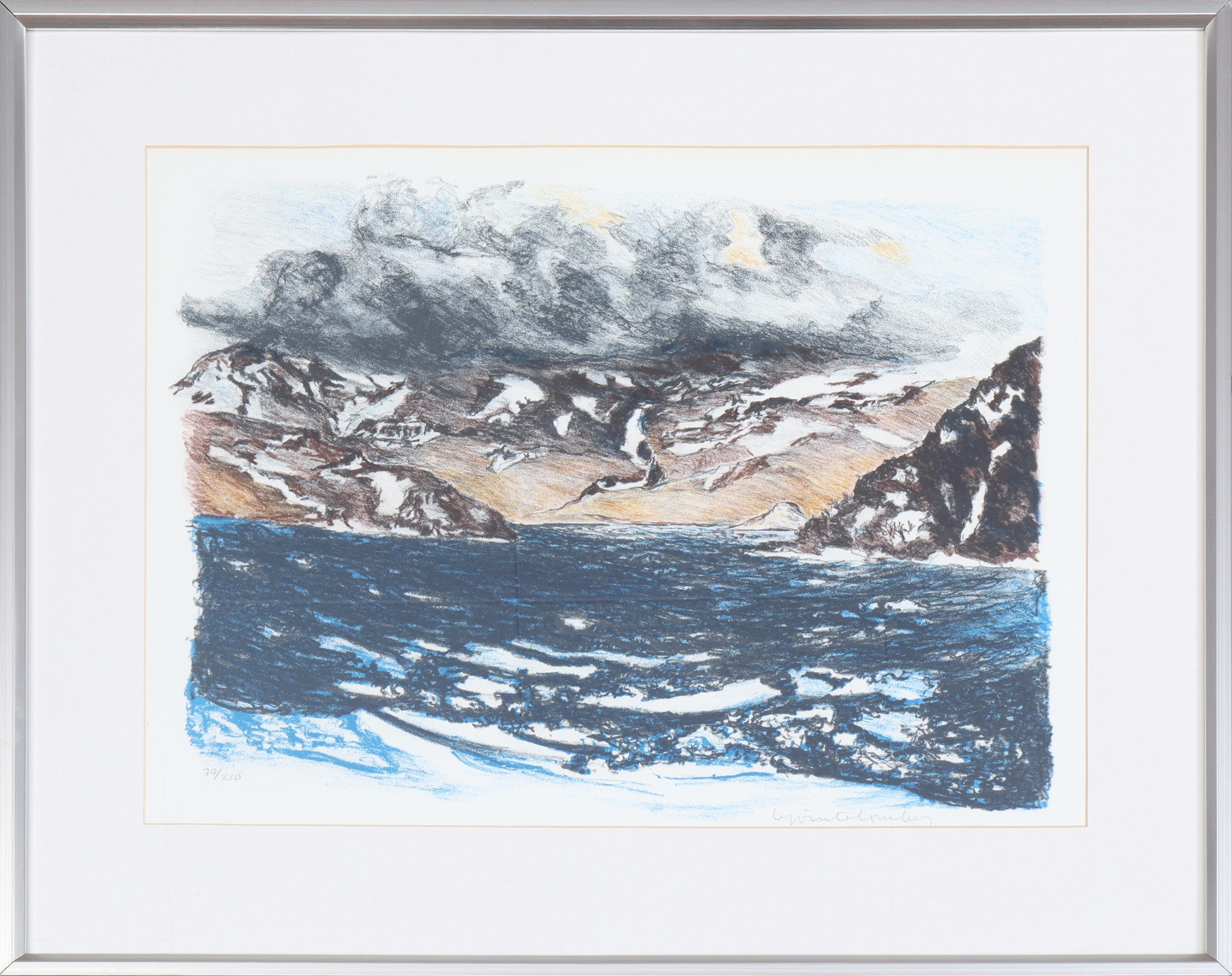 BJÖRN BLOMBERG. Litografi, "Islossning Torneträsk" no 79/210, signerad.