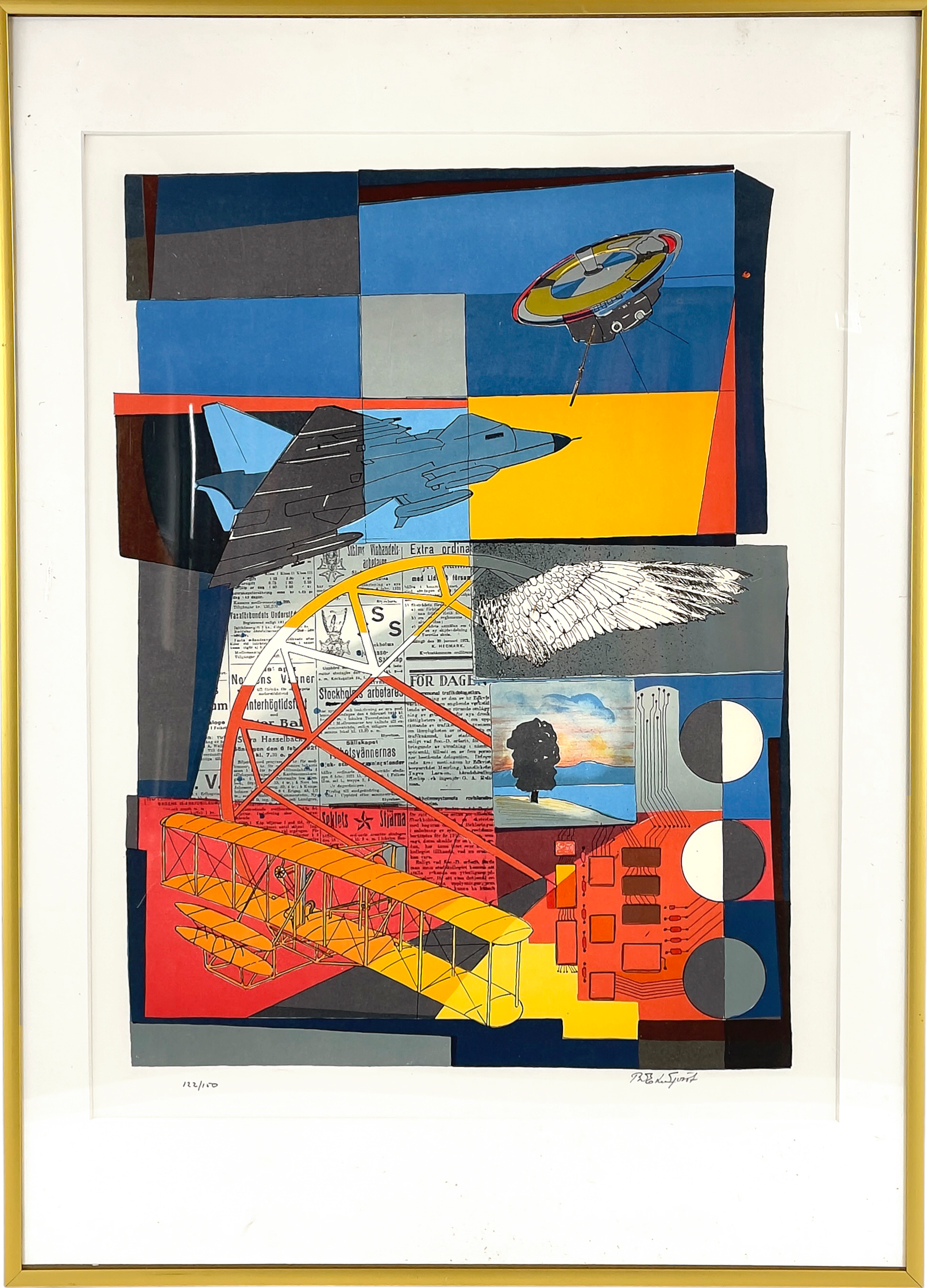 BO ERIK LUNDQVIST. Färglitografi, Flygrelaterat motiv, signerad samt numrerad 122/150.