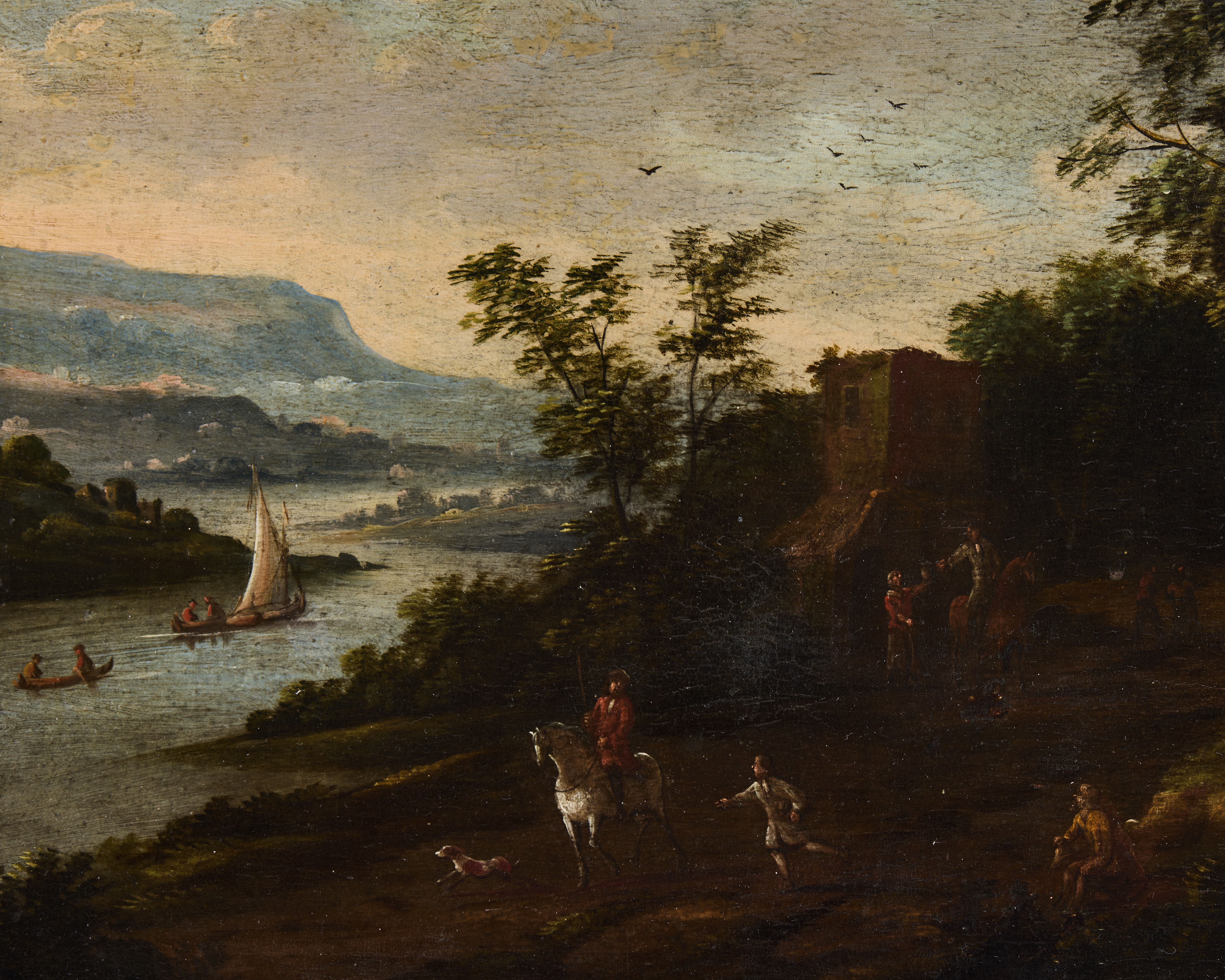 FLAMLÄNDSK SKOLA, 1600-TAL. Landskap med ryttare.