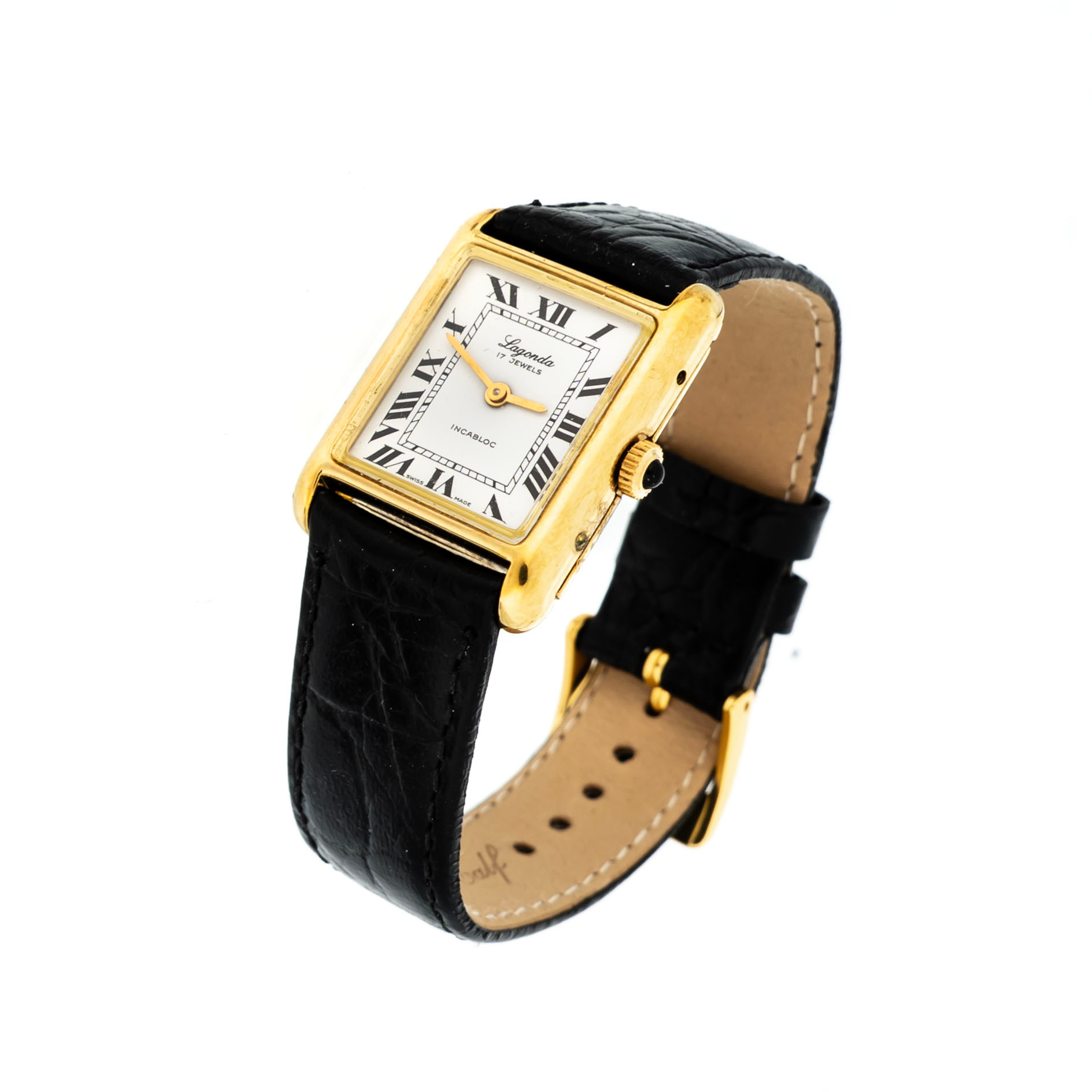 LAGONDA, ARMBANDSUR, 23 x 23 (32) mm. i etui låda-låda.