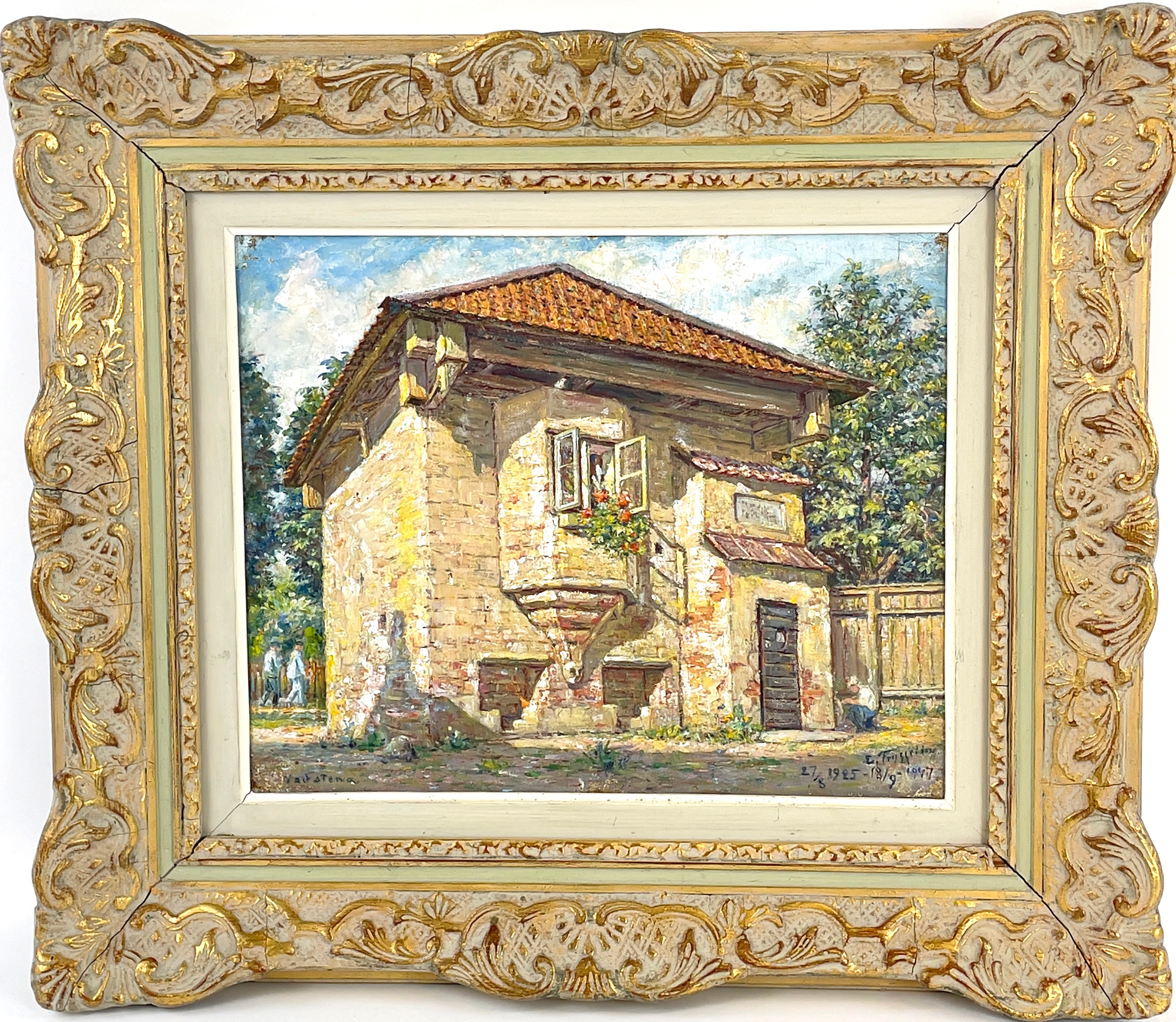 ERIK  TRYGGELIN. Olja på duk fäst på pannå, "Vadstena", signerad E. Tryggelin samt daterad 27/8 1925 - 18/9 1947.