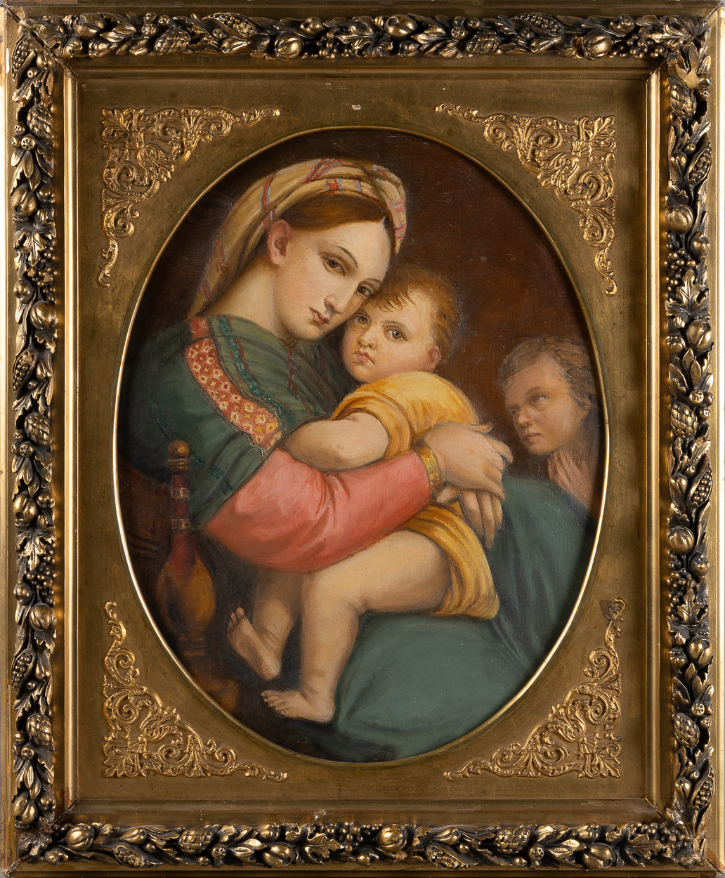 OKÄNK KONSTNÄR, "Madonna della seggiola", olja på duk, omkring år 1900, kopia efter original av Raphael (1483-1520).