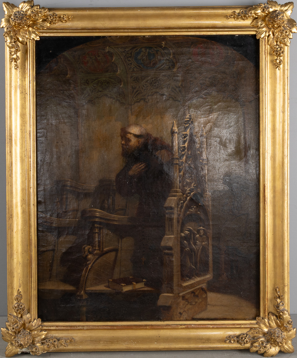 CHARLES BIRON (1816 - 1855). TILLSKRIVEN. Olja på duk, "Munkstolarne i Lunds Domkyrka", osignerad.