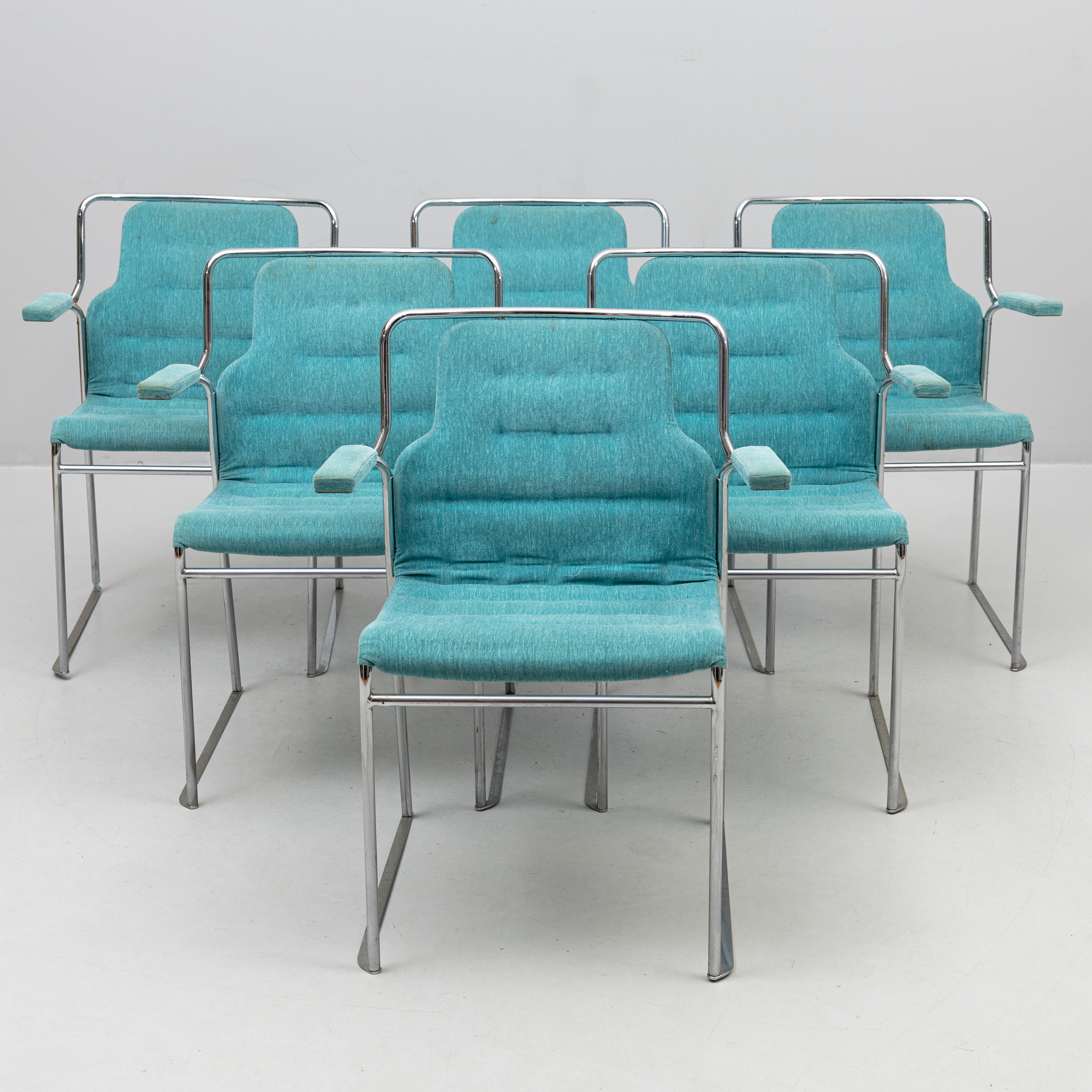 BRUNO MATHSSON. Karmstolar, 6 st, "Mia", 1900-talets andra hälft.