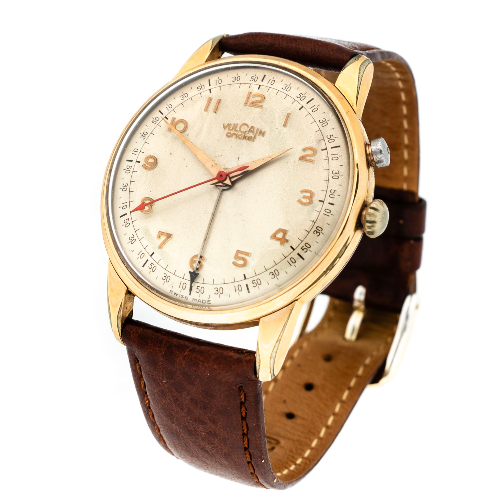 VULCAIN. Armbandsur, "Cricket", Guld på stål, Herr.