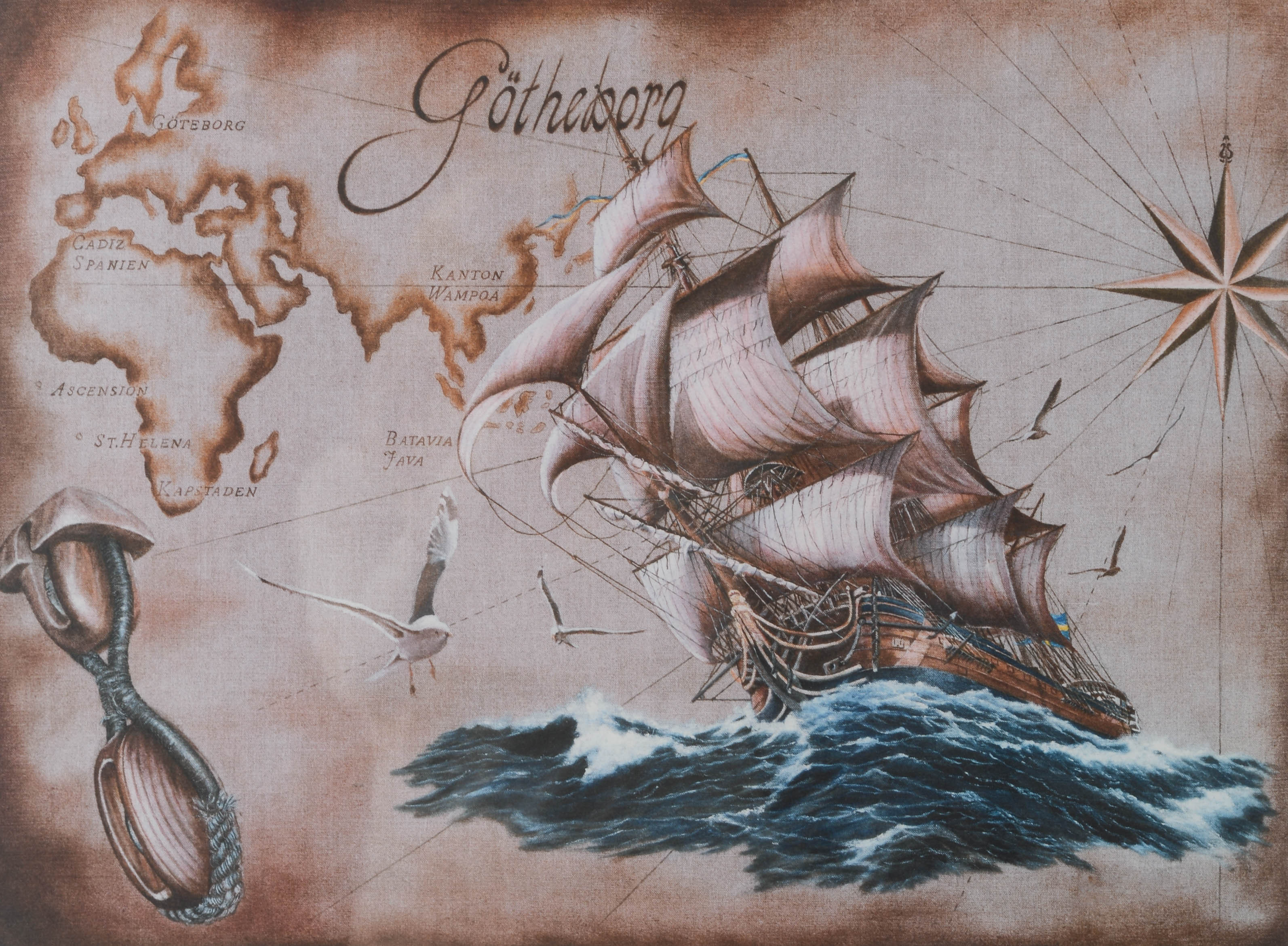 NIKLAS AMUNDSON. "Ostindiefararen Götheborg", färglitografi, numrerad samt signerad.