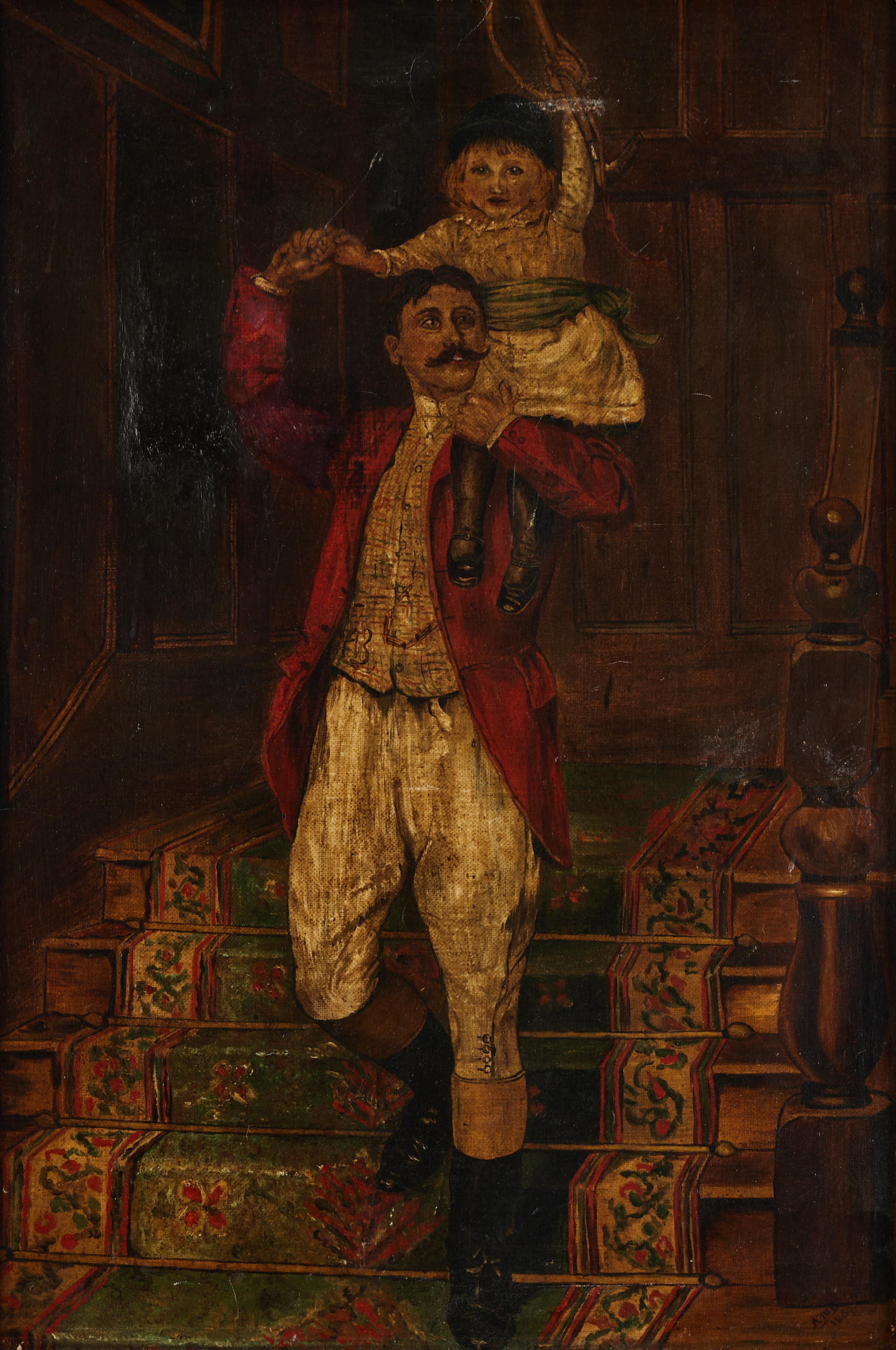 ENGELSK SKOLA, Pappa med dotter, daterad 1889, olja på duk.