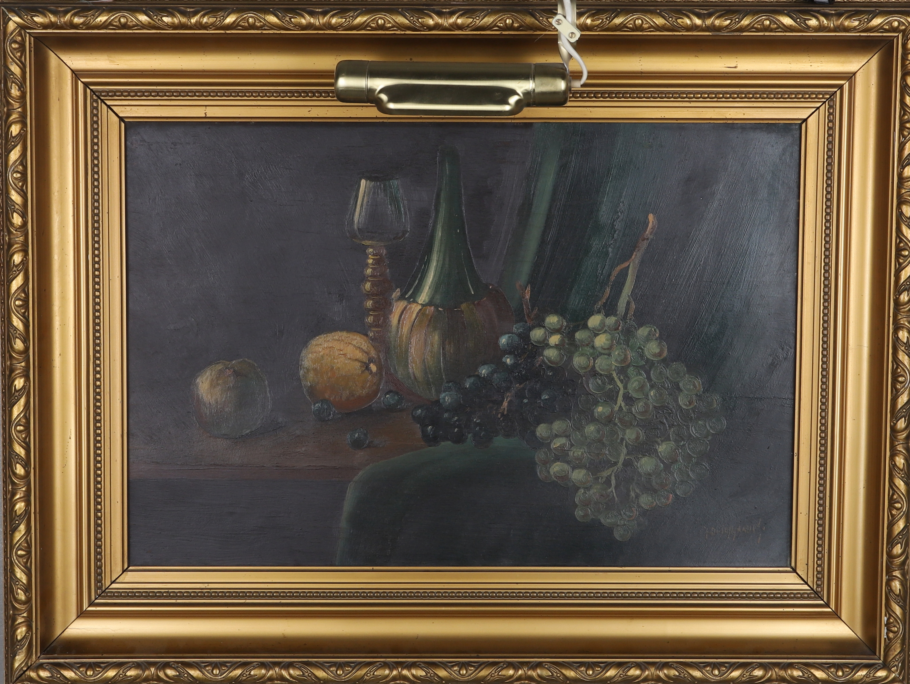 OIDENTIFIERAD KONSTNÄR, Olja på pannå, stilleben, signerad.