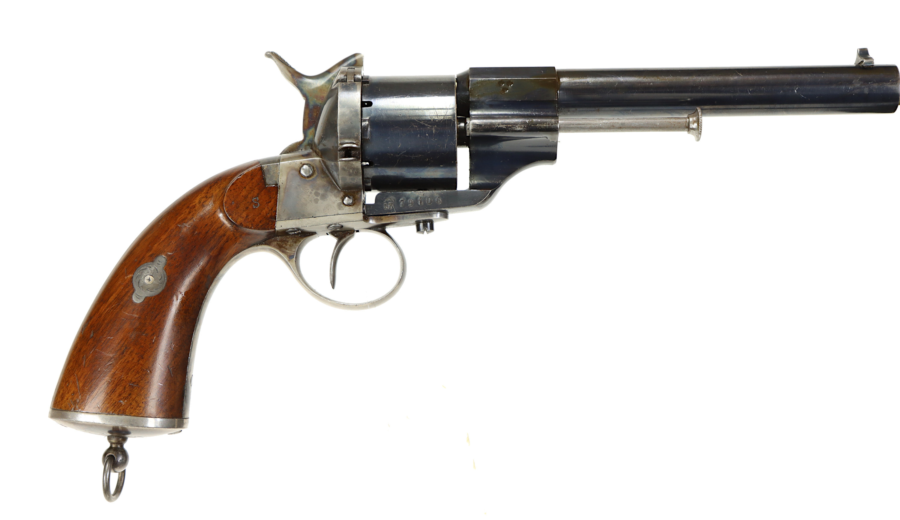 REVOLVER, fabrikat Lefaucheux, modell 1863-79, kaliber 11mm central, tillv.nr 79106.