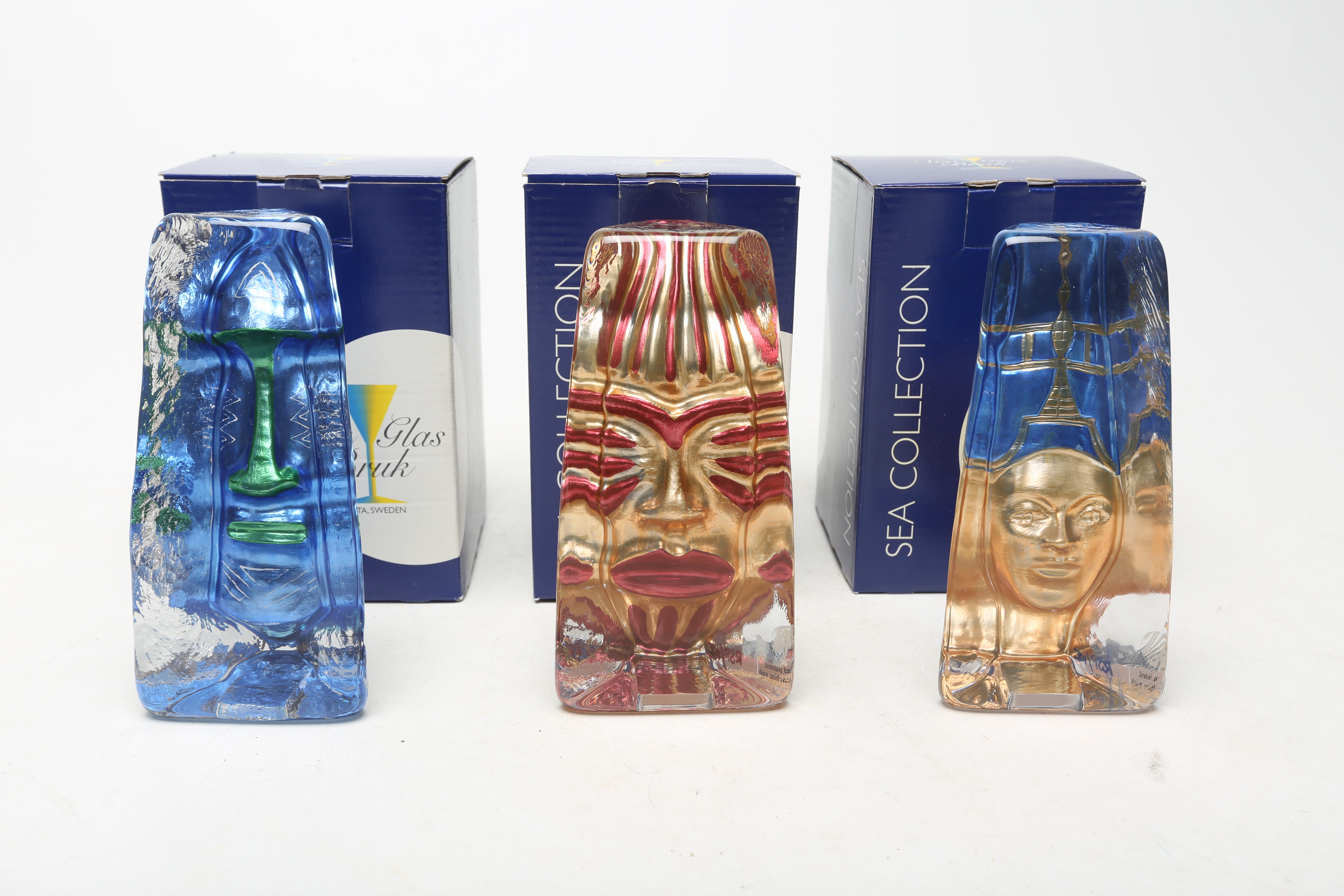 RENATE STOCK. SKULPTURER 3 st, glas, Sea "Moai".