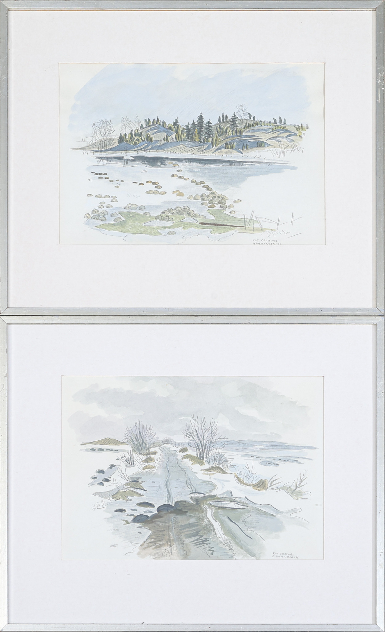 GUNNAR BRUSEWITZ. EFTER. Akvarell, ett par, landskap, signerad B Wieslander, daterad -76.