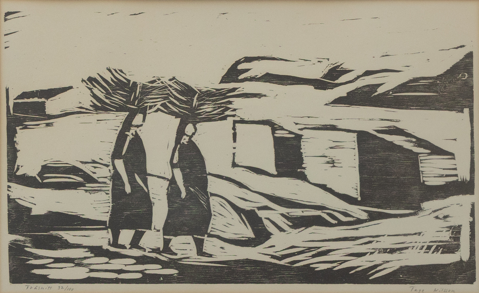 TAGE NILSSON. Komposition, träsnitt, nr 32/100, signerad.