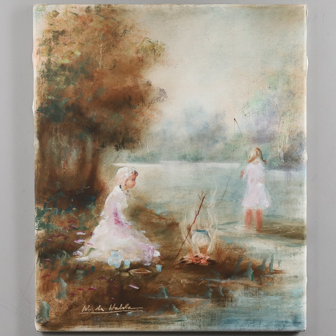 WALTER DU HALDE. OLJA PÅ DUK, "Flickor på utflykt", signerad.