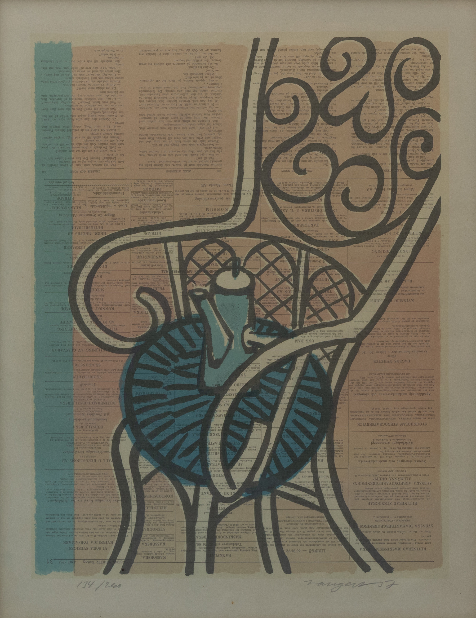 OLLE LANGERTS. Stilleben, färglitografi, nr 134/260, signerad.