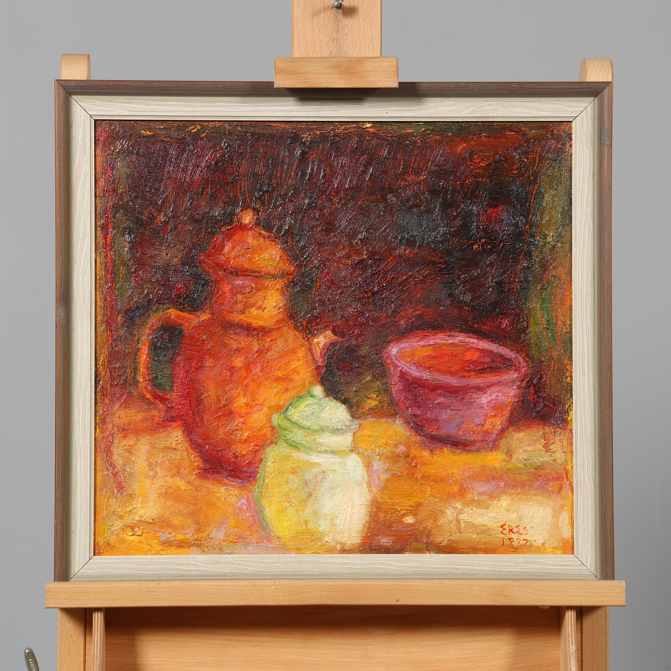 ARNOLD ERES. OLJA PÅ DUK, "Tre ting", signerad samt daterad 1977.