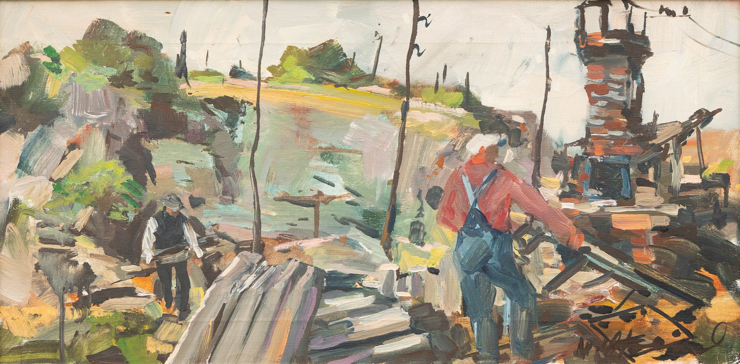 UNO HUBERT KARLSSON. Byggarbetare, olja på duk, signerad.