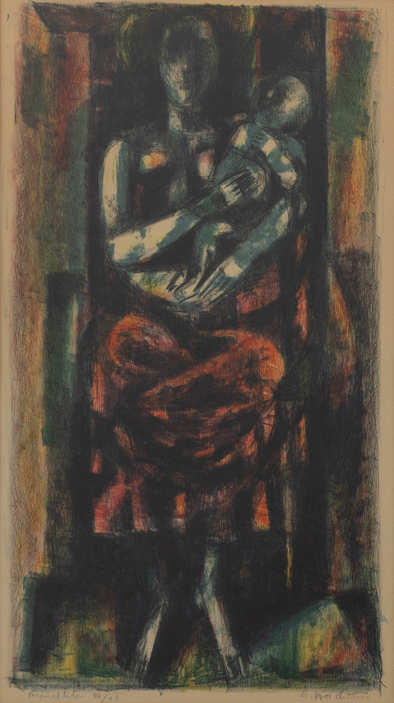 GERHARD  NORDSTRÖM. Kvinnomotiv, färglitografi, nr 46/99, signerad.