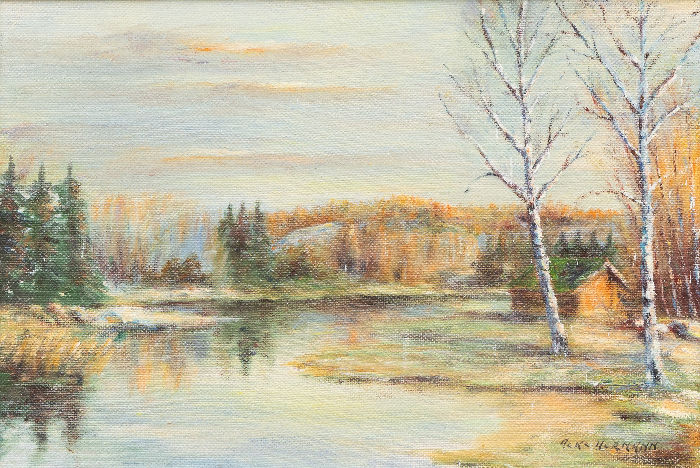 ACKE HERMANN (1897-1971). Motiv från Dals-Ed, olja på pannå, signerad.