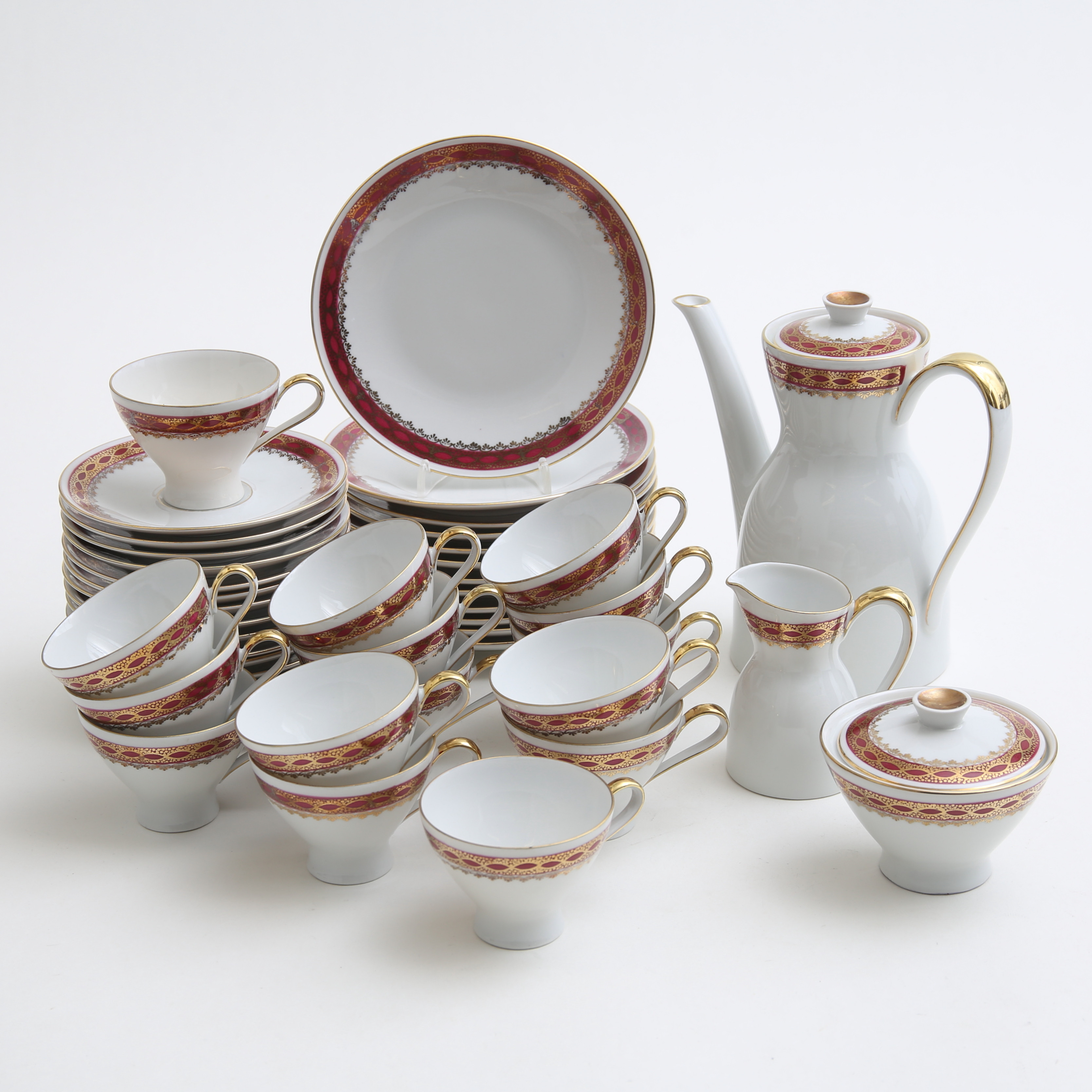 KAFFESERVIS, 45 delar, porslin, Mitterteich, Bavaria, omkring 1900-talets mitt.