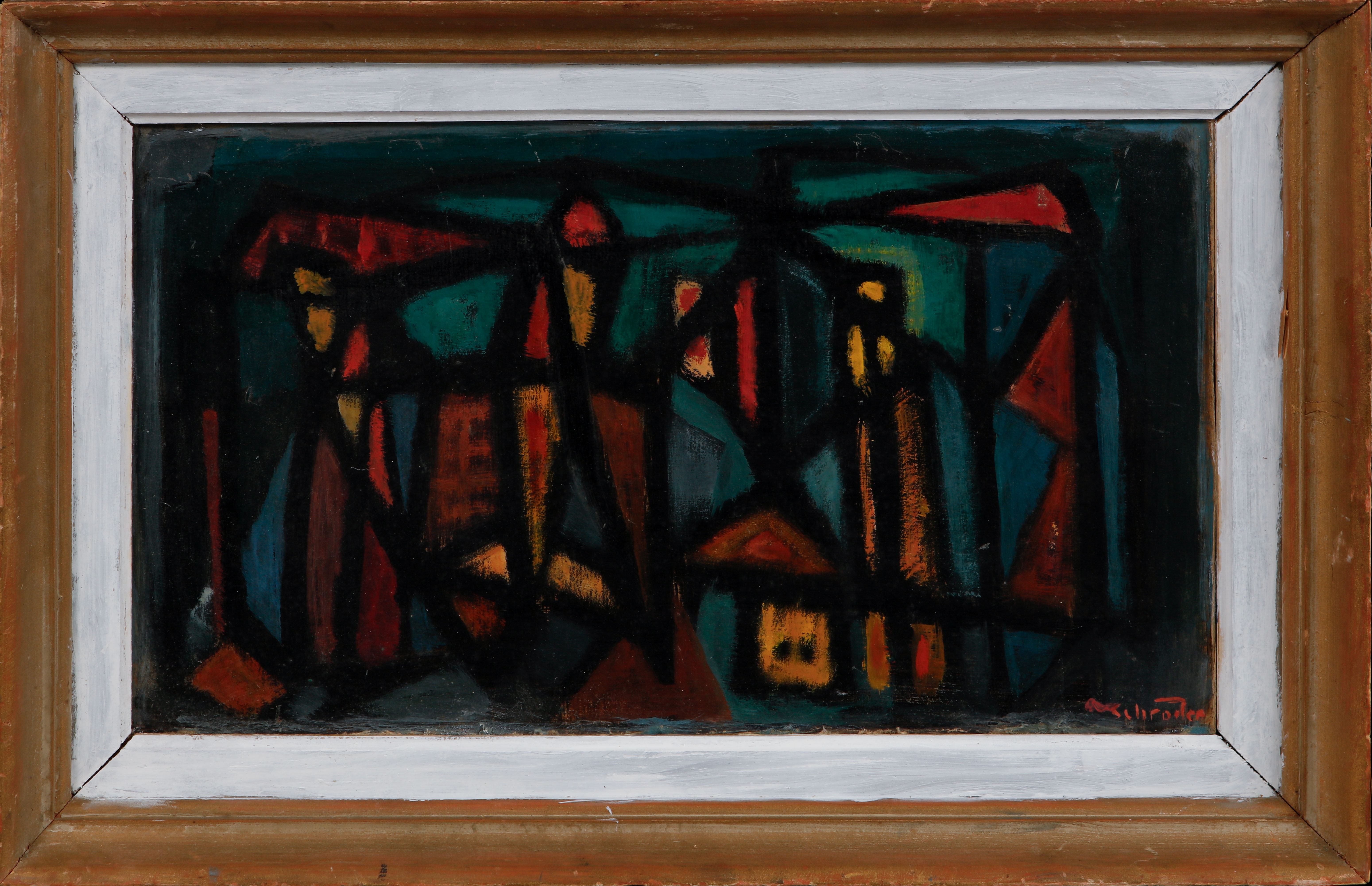 EGON SCHRÖDER. Komposition, olja på pannå, signerad.