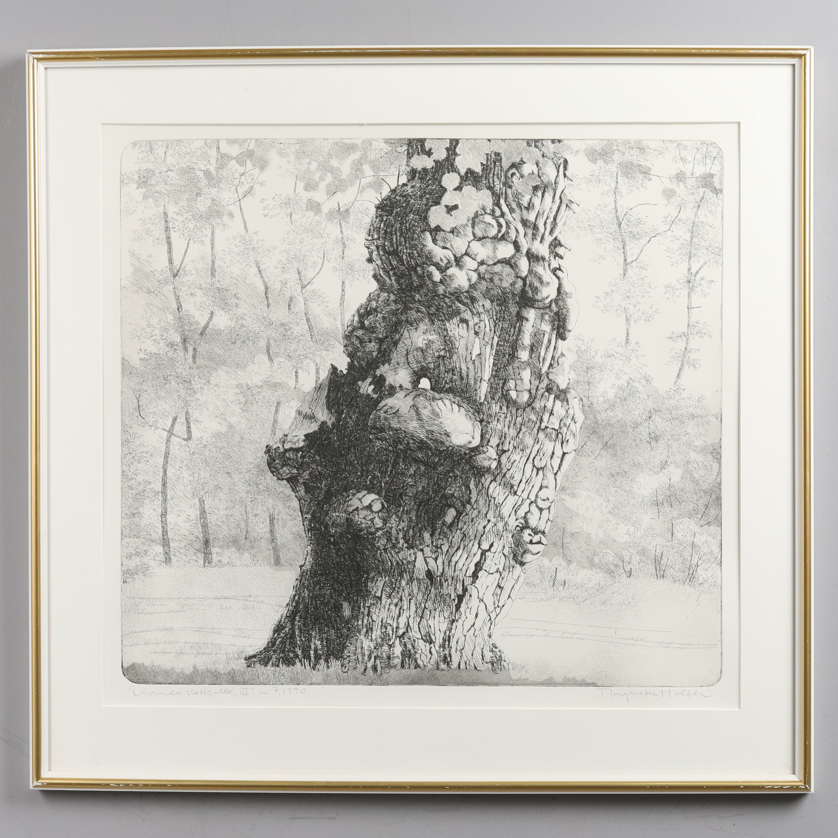 MARGARETA HOLTER. ETSNING, "Ulvsunda Slottsallé", eget tryck, signerad och daterad 1990.