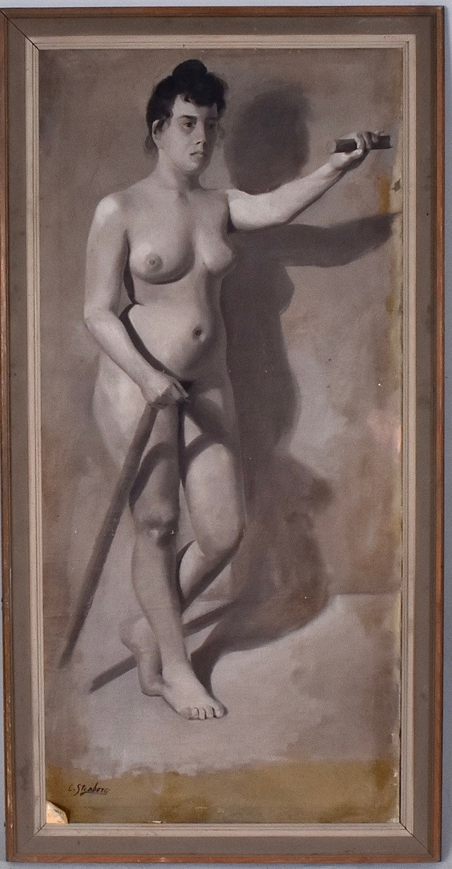 CARL STENBERG. oljemålning på duk, stående akt.