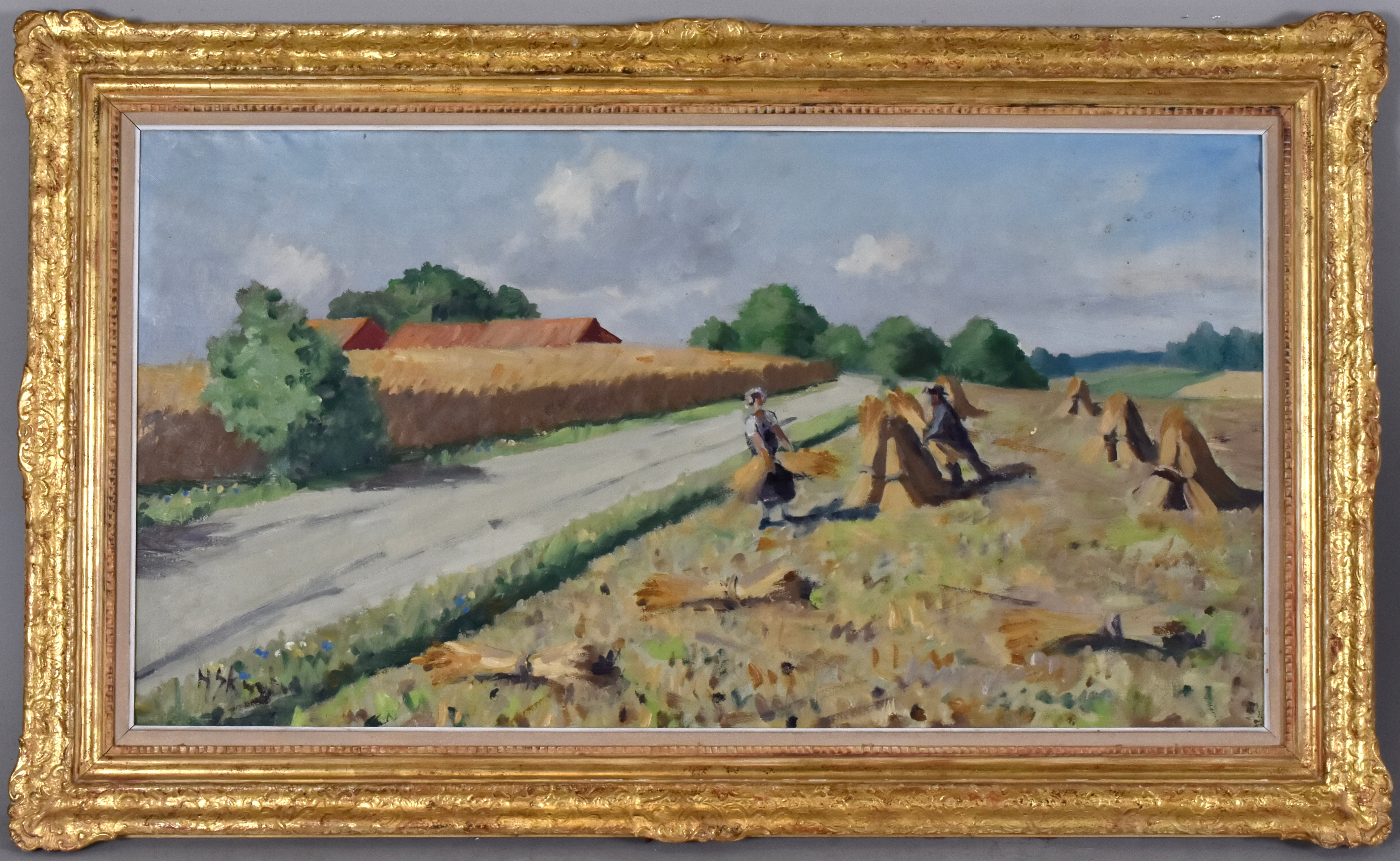 HENRIK SKAGH. oljemålning på duk, skördelandskap.